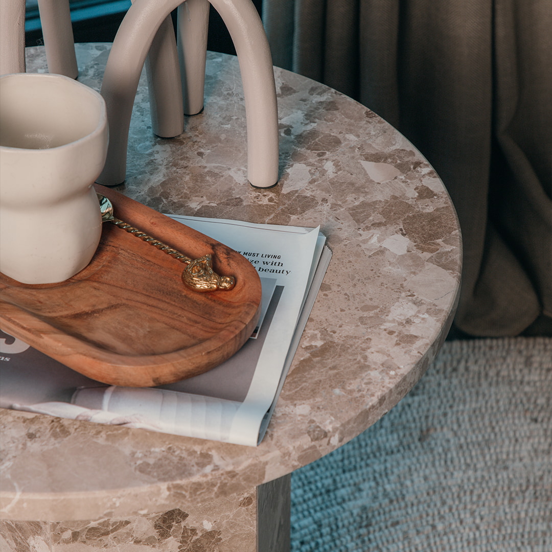 Bendt Ronde Bijzettafel 'Lasonya' Travertin, 50cm, kleur Beige