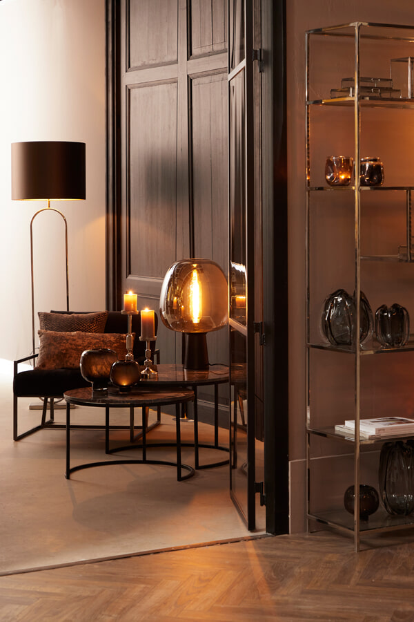 Light & Living Salontafel 'Alfio' Set van 2 stuks, bruin marmer+zwart