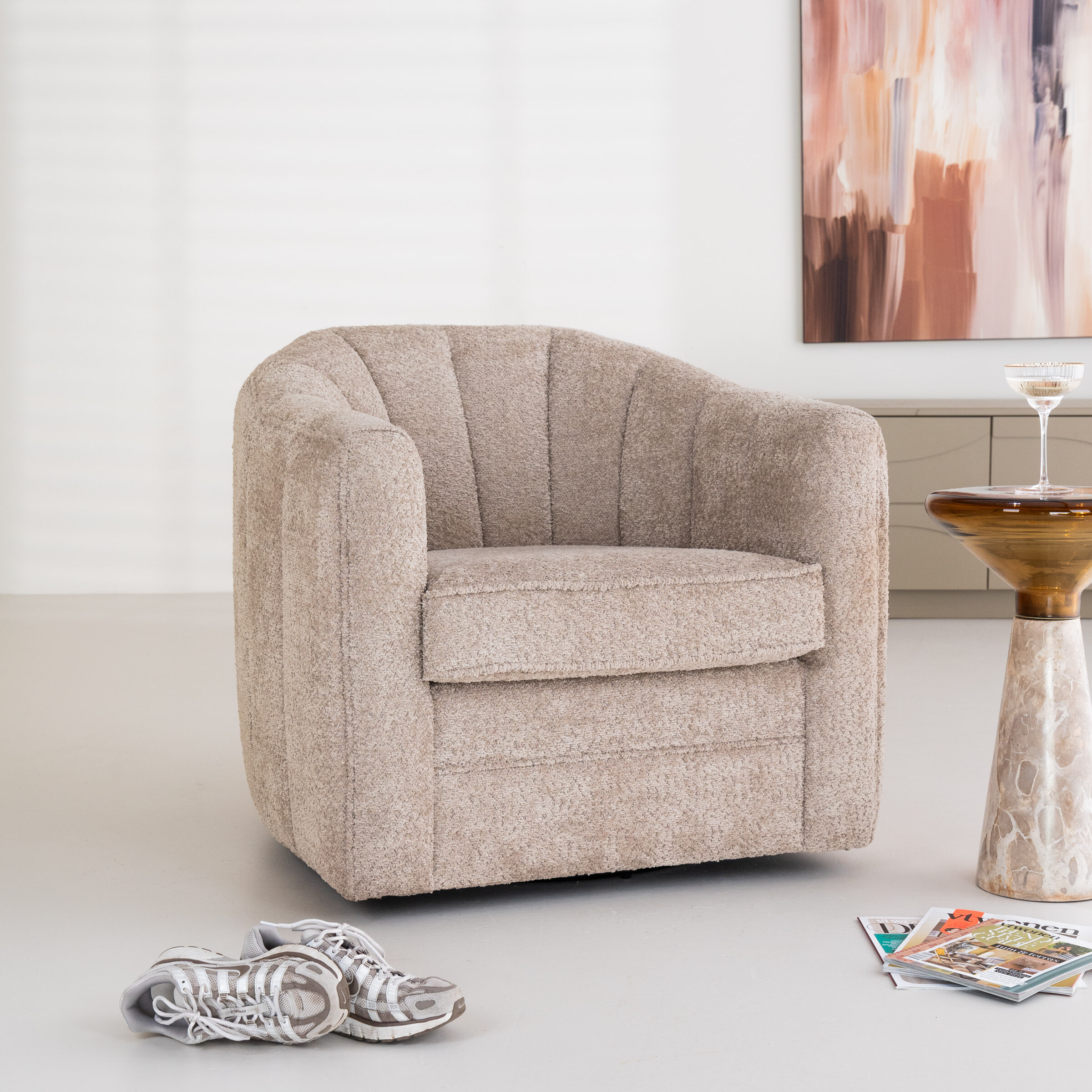 Rivièra Maison Draaifauteuil 'St. Lewis' Chenille, kleur Soft Walnut
