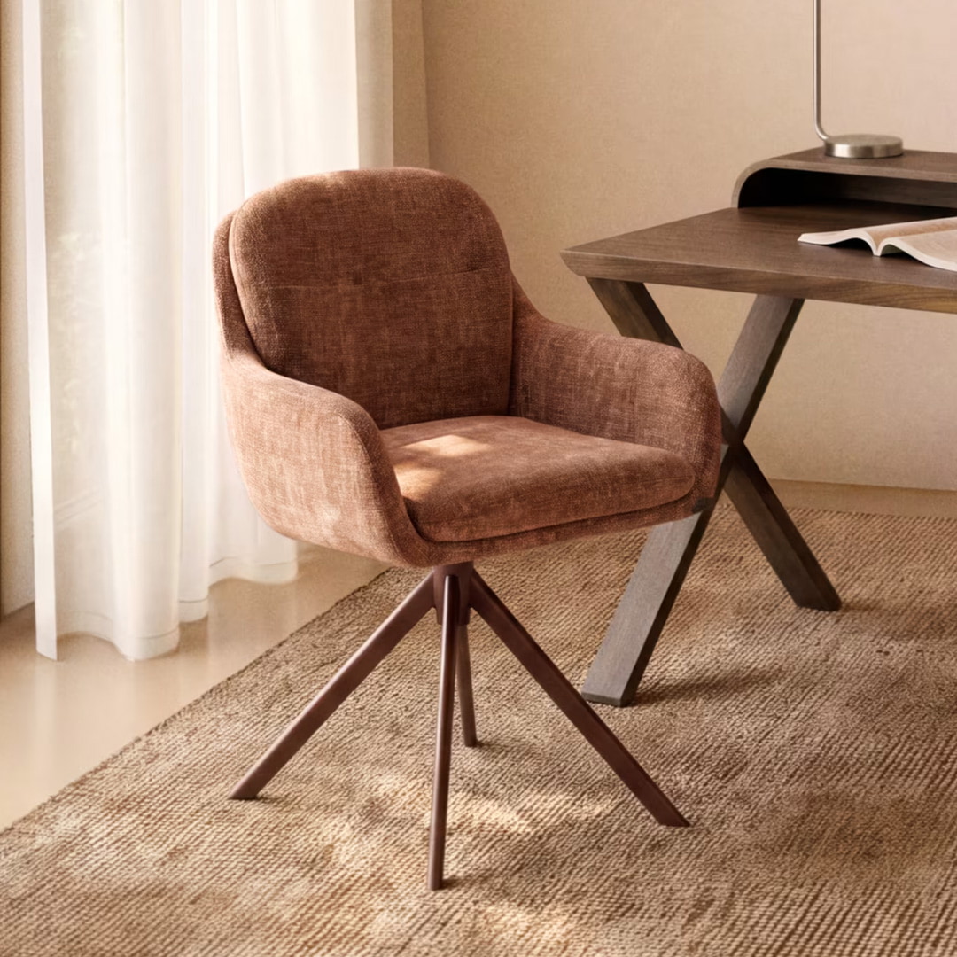 Kave Home Draaibare Eetkamerstoel Lexa Chenille - Karamel