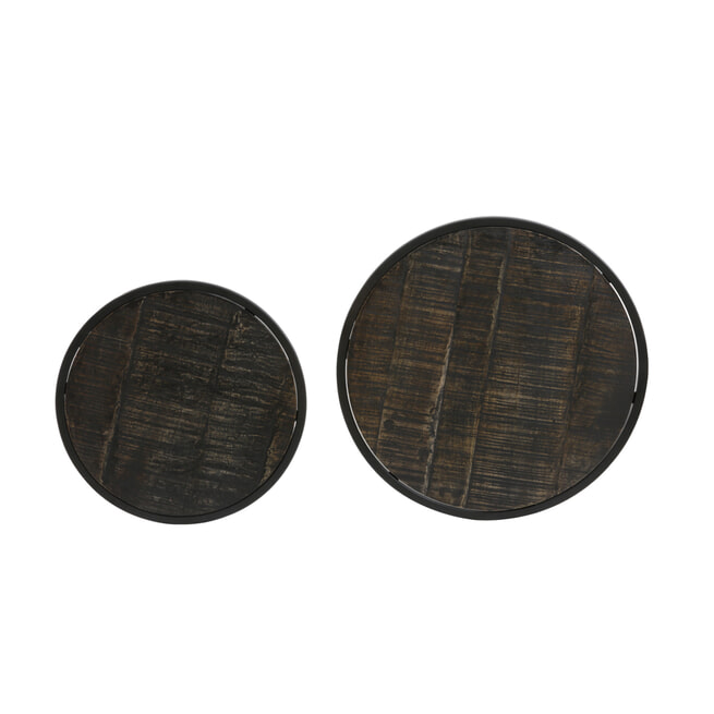 Light & Living Bijzettafel 'Doba' Set van 2 stuks, hout antiek-mat zwart
