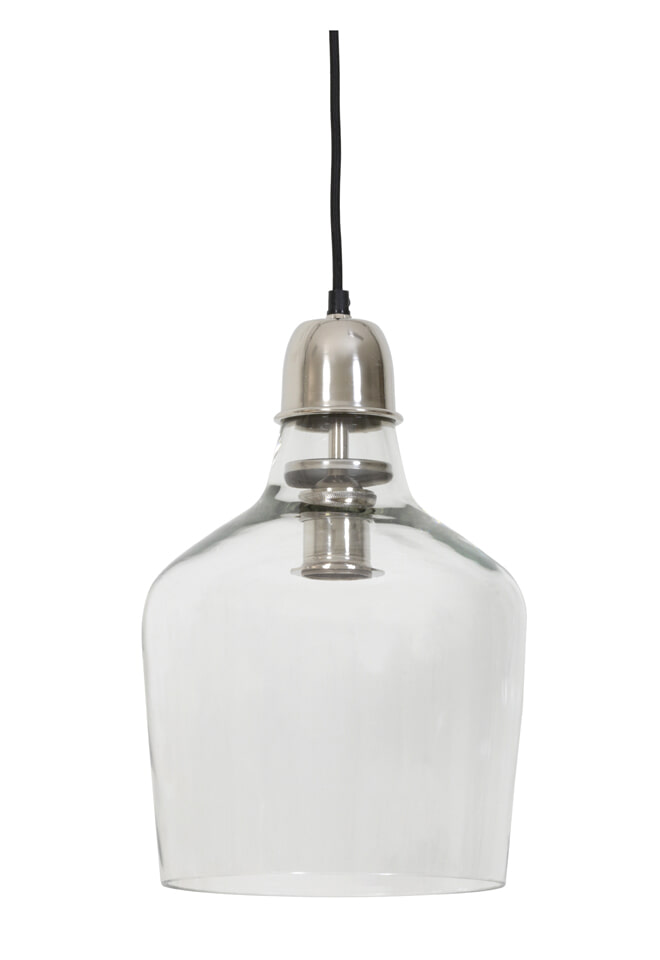 Hanglamp 'Sage' Ø23x37 cm glas nikkel satijn Hanglamp 'Sage' Ø23x37 cm glas nikkel satijn