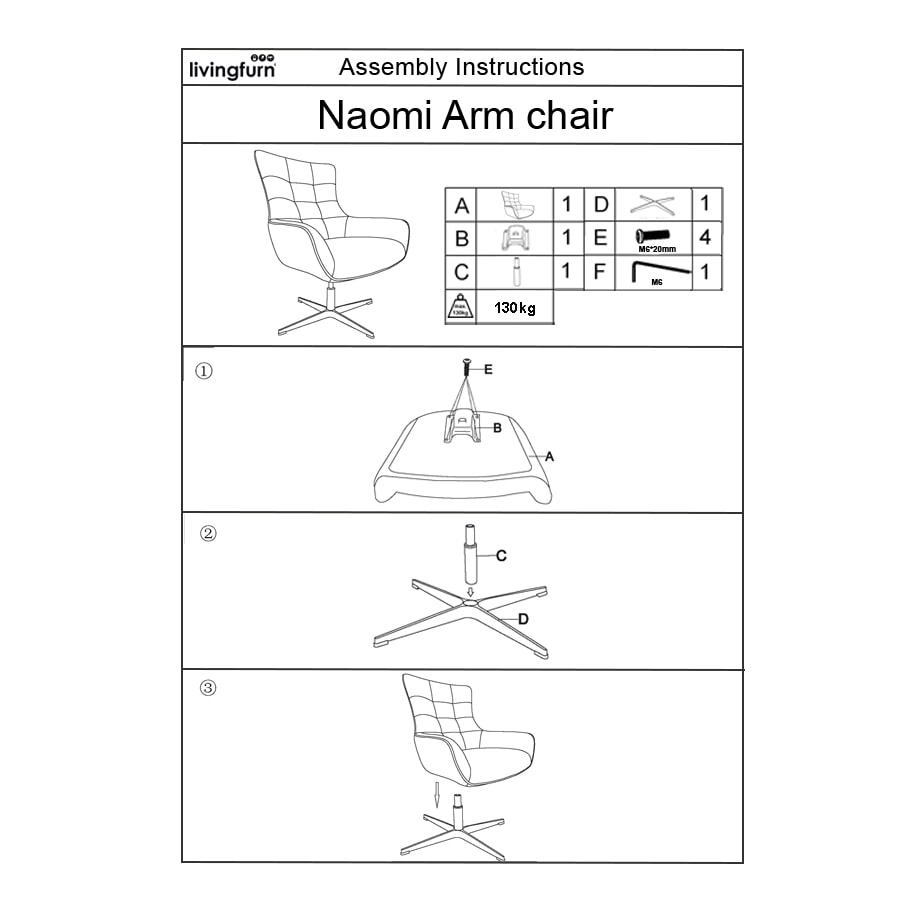 Livingfurn Draaifauteuil 'Naomi' kleur Toffee