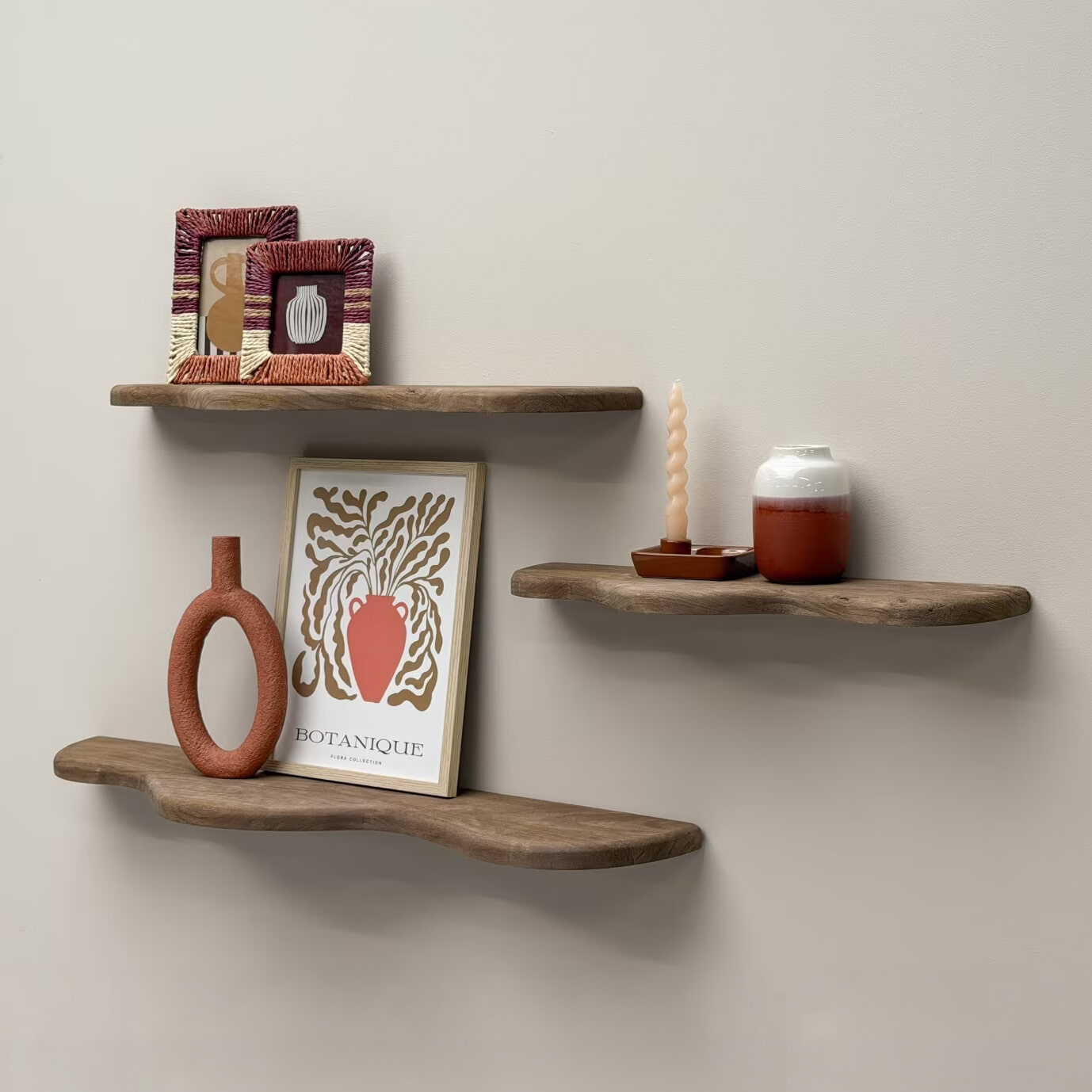 Brix Organische Wandplank 'Livo' Mangohout, set van 3 stuks