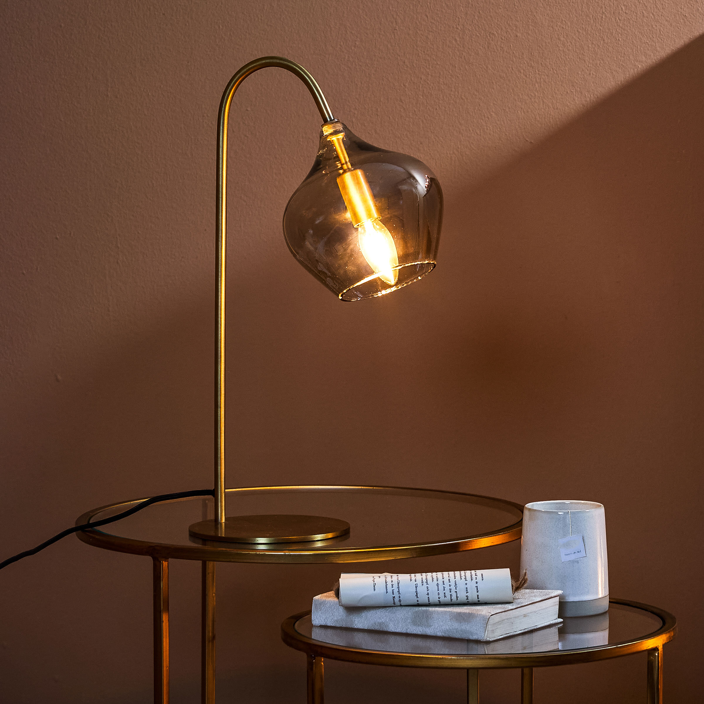 Light & Living Tafellamp 'Rakel', antiek brons+smoke