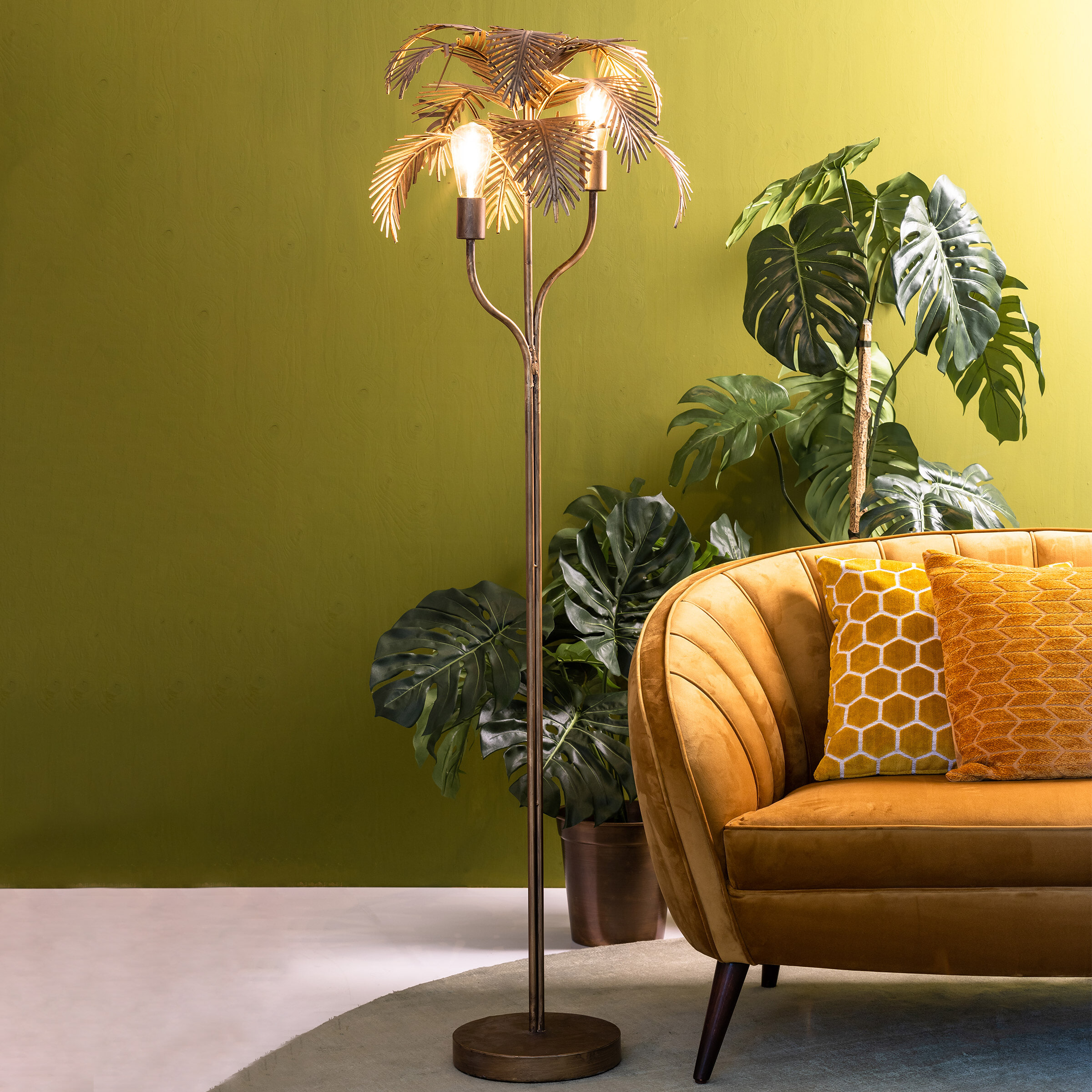 Light & Living Vloerlamp 'Palm' 2-lamps, kleur Antiek Brons