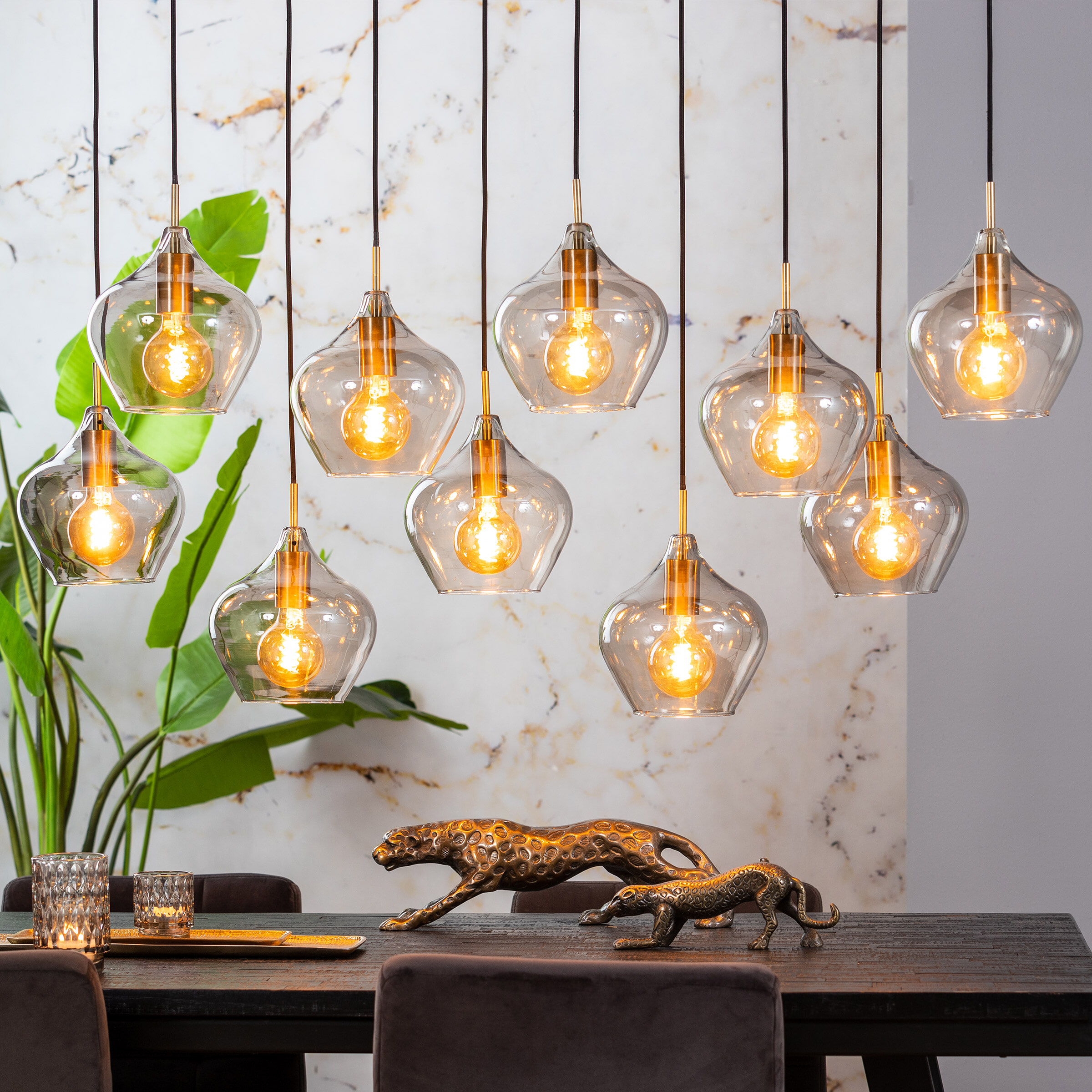 Light & Living Hanglamp 'Rakel' 10-Lamps, kleur Antiek Brons / Smoke