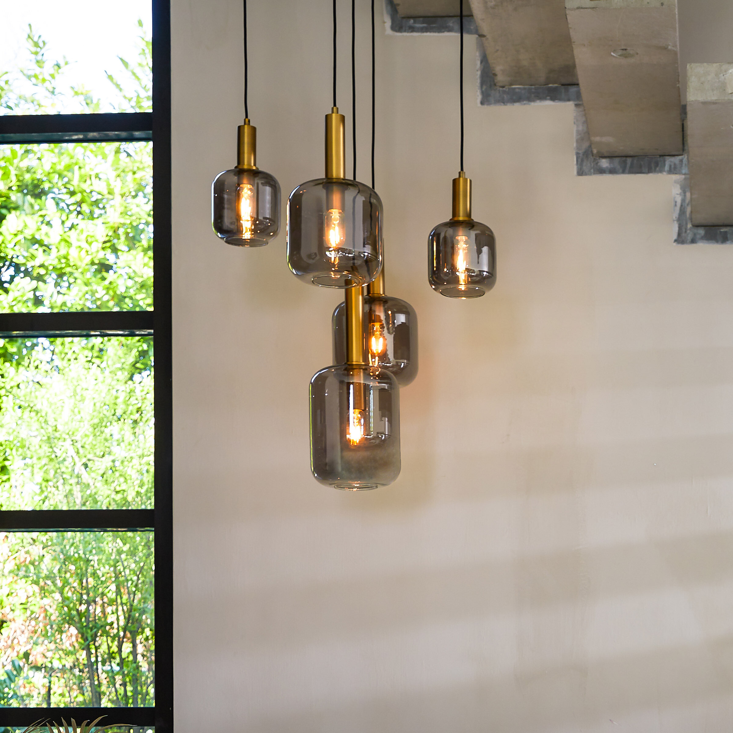 Light & Living Hanglamp 'Lekar' 5-Lamps, kleur Antiek Brons/Smoke