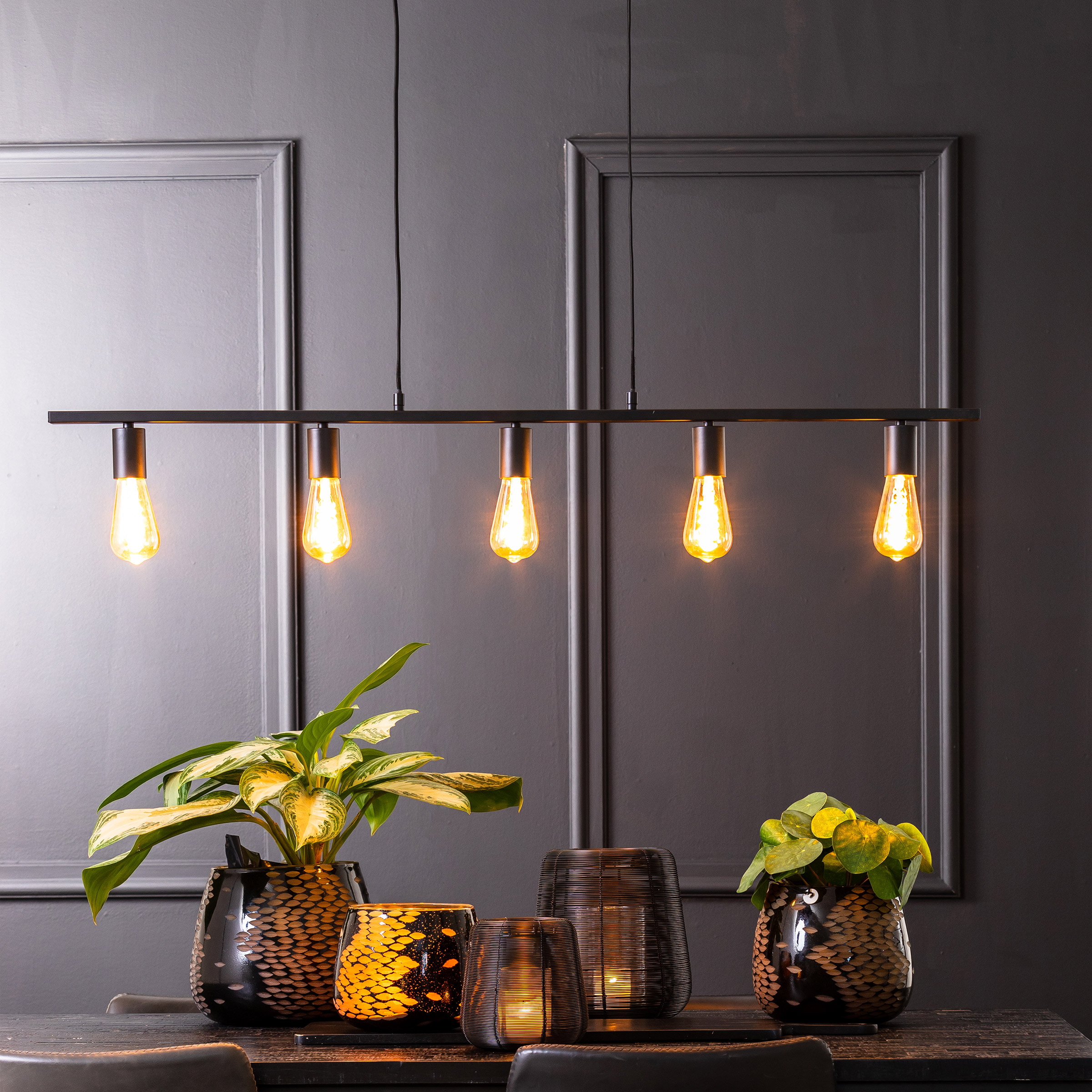 Light & Living Hanglamp 'Rokusina' 5-Lamps, kleur Zwart