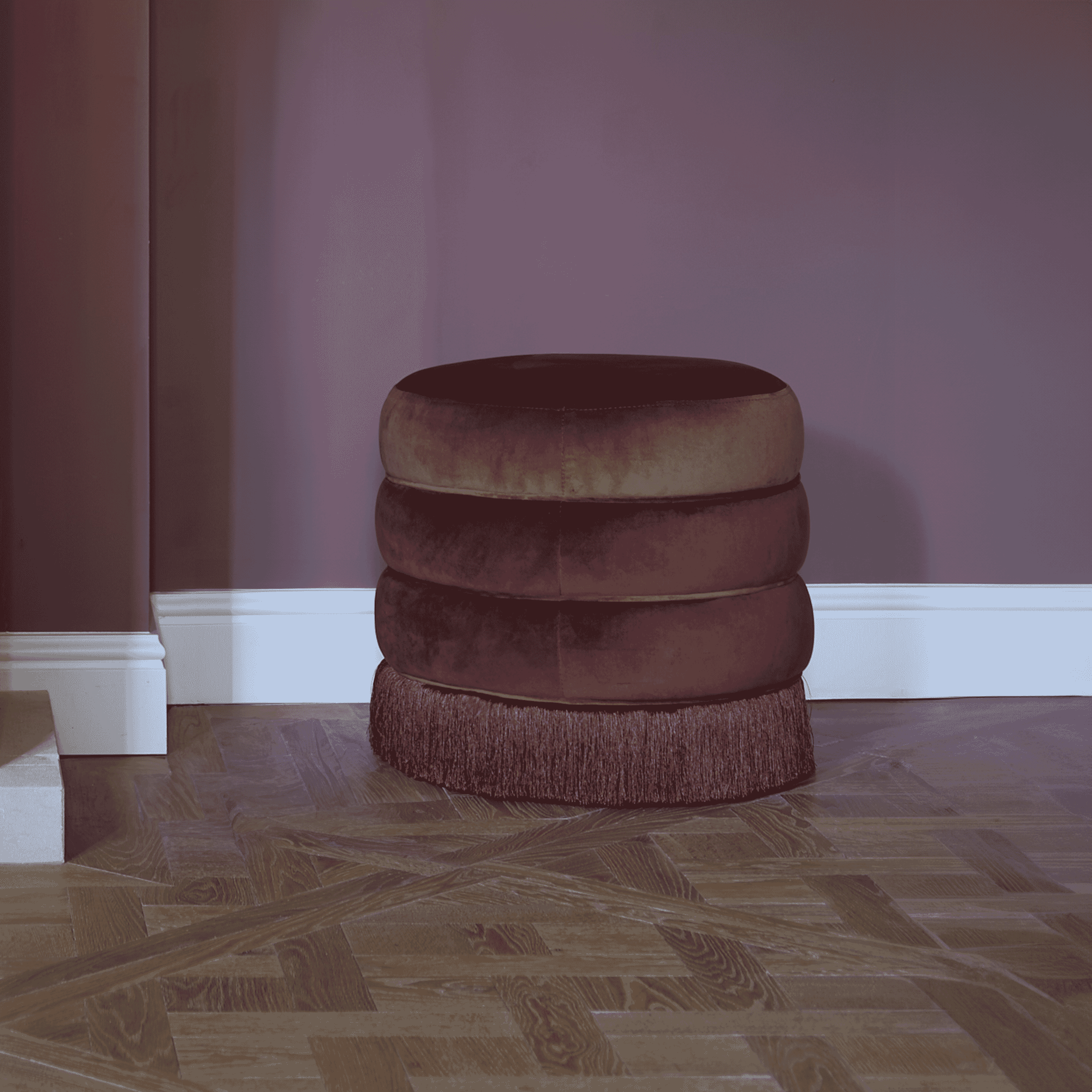 Light & Living Poef 'Tacitu' Velvet, kleur Bordeaux