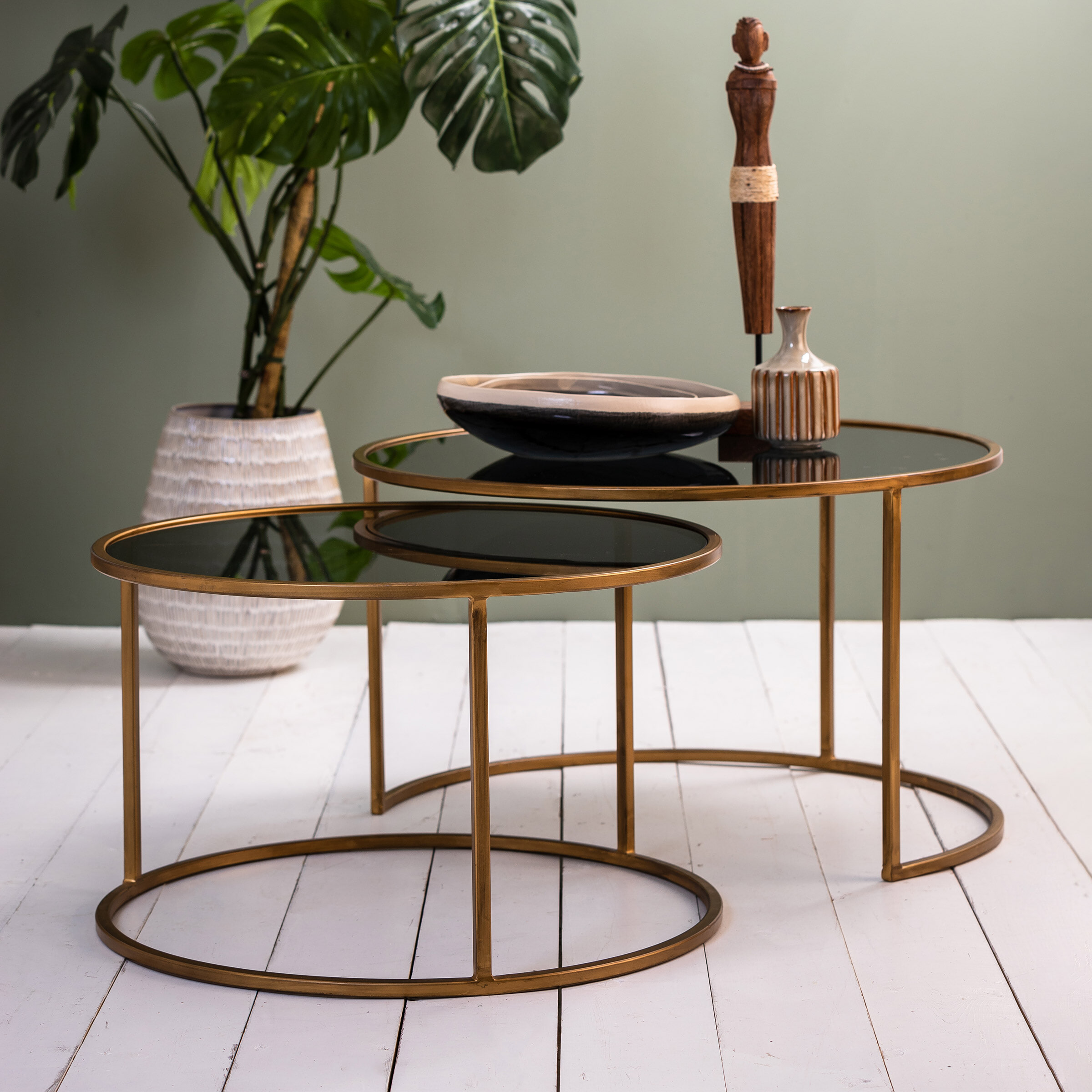 Light & Living Salontafel 'Duarte' Set van 2 stuks, kleur Goud/Smoke