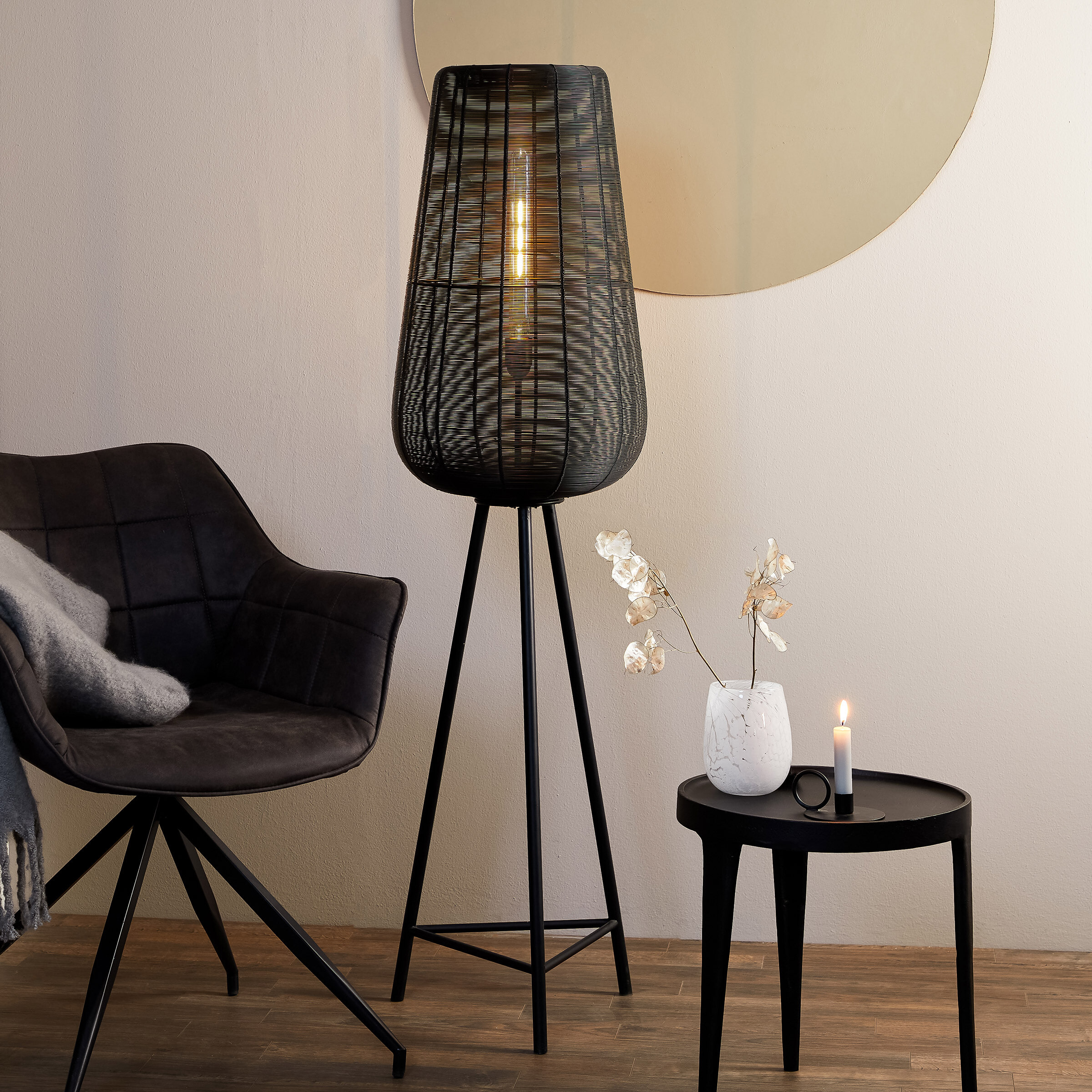 Light & Living Vloerlamp 'Adeta', mat zwart, 135cm hoog