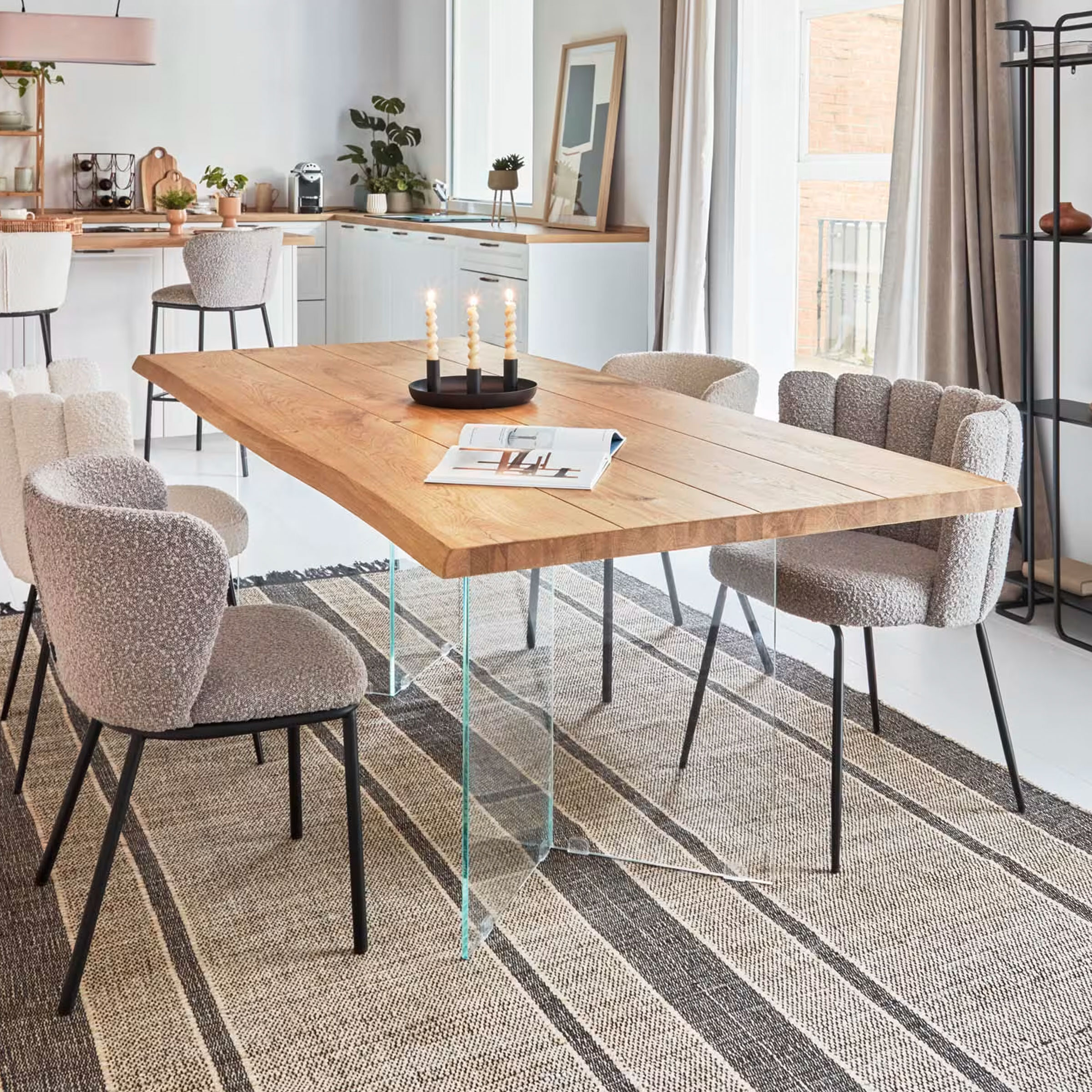 Kave Home Eettafel Lotty Eiken en Glas, 220 x 100cm - Transparant