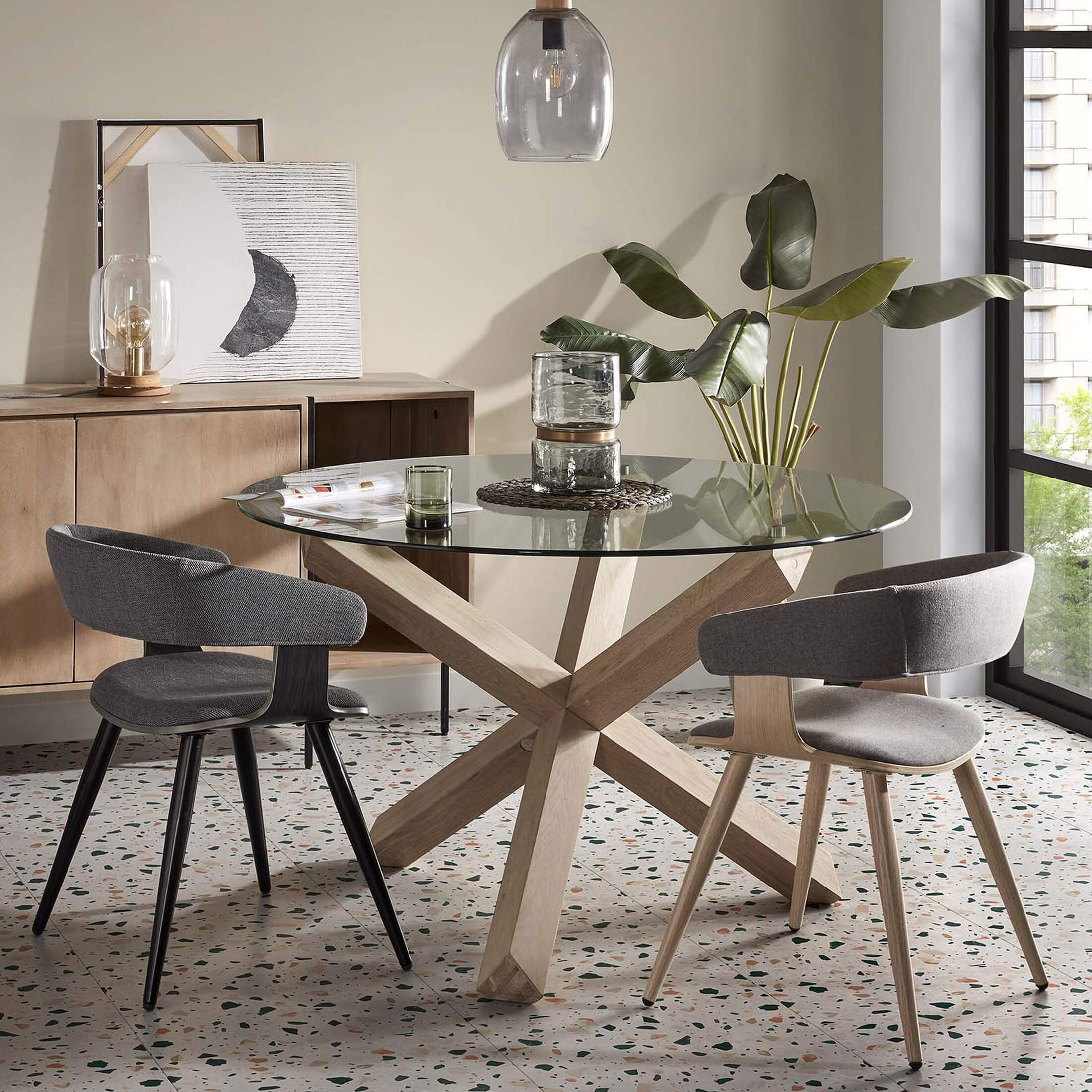 Kave Home Ronde Eettafel Lotus Ø120cm, Glas - Hout