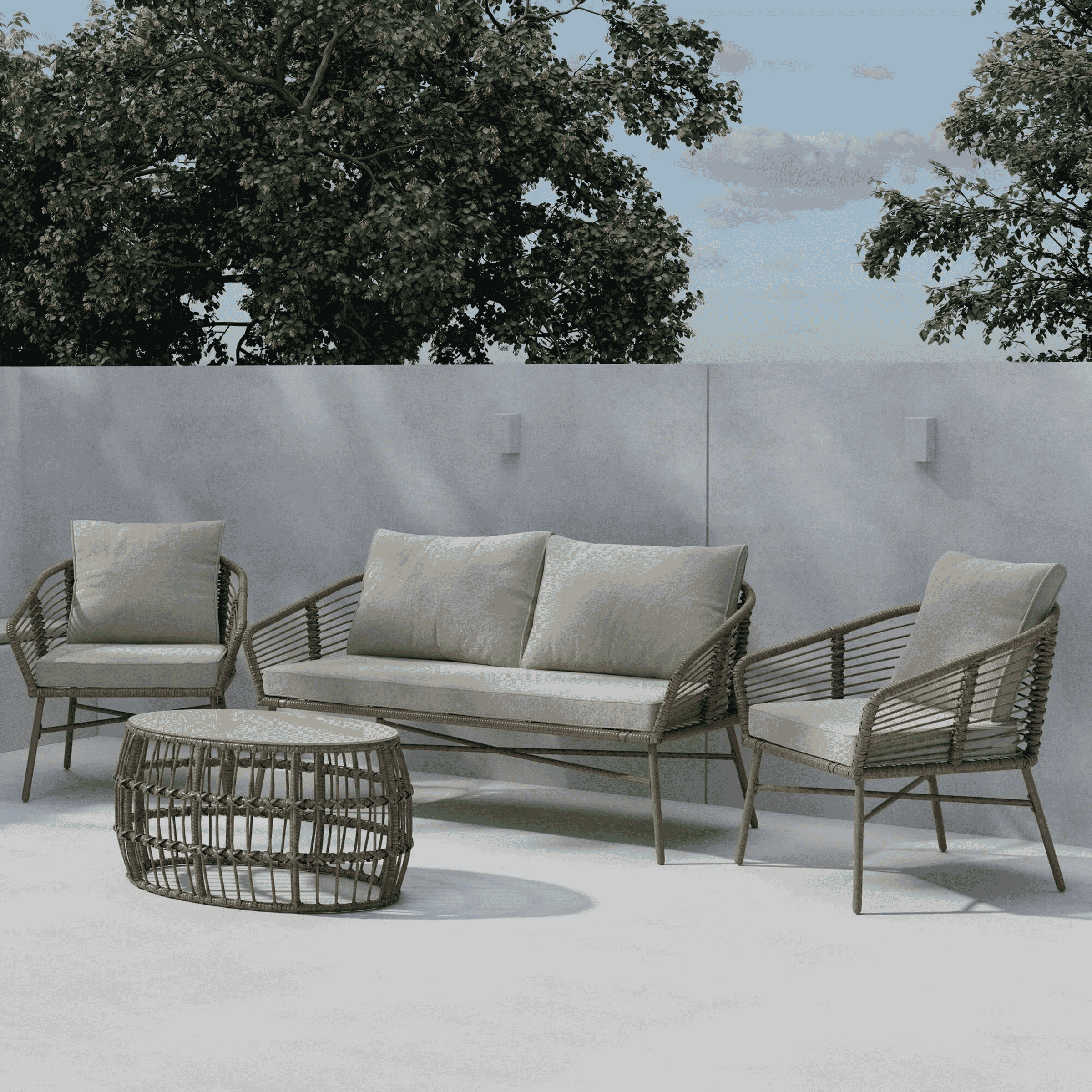 Nohr Loungeset 'Clare' Met bank, 2 stoelen en tafel, kleur Beige/Bruin