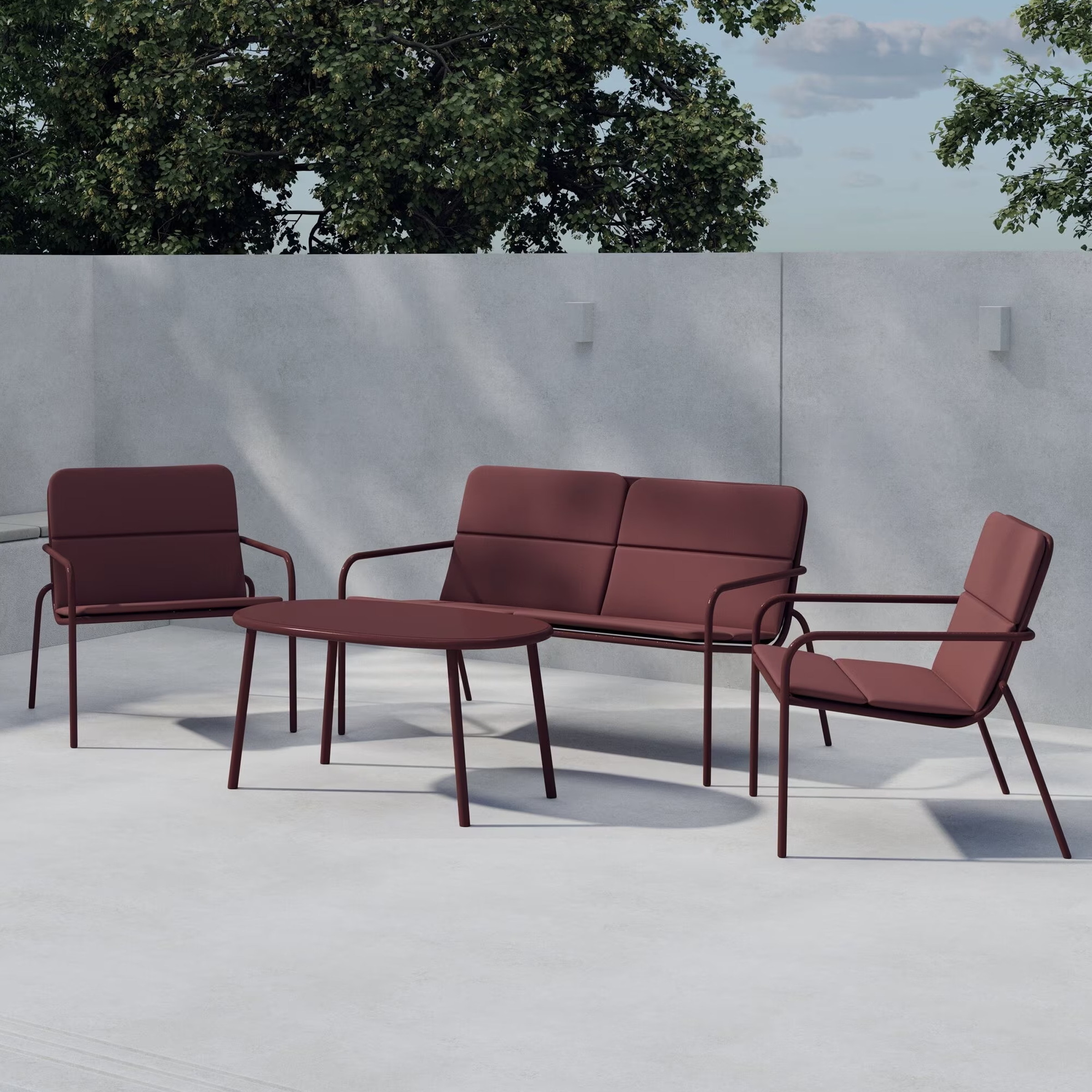 Nohr Loungeset Shayn Met bank, 2 stoelen en tafel - Burgundy