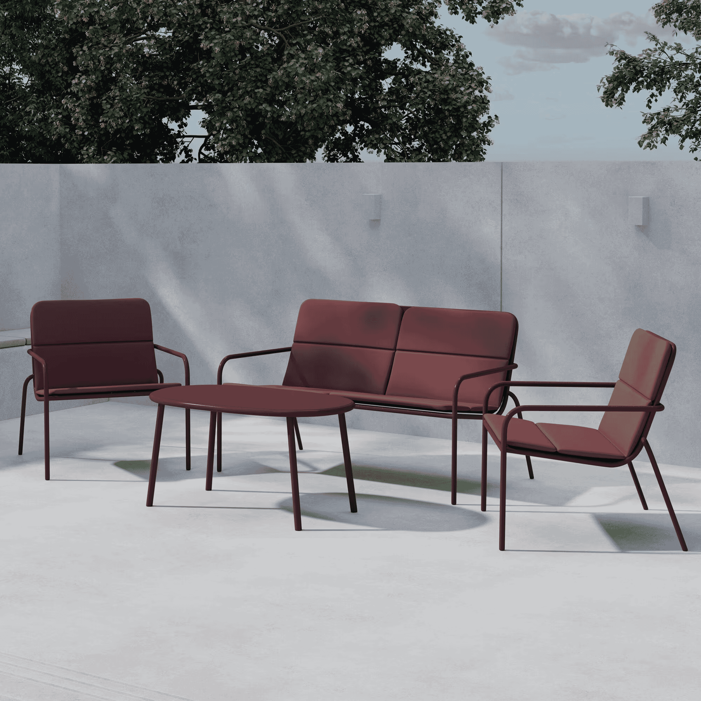 Nohr Loungeset 'Shayn' Met bank, 2 stoelen en tafel, kleur Burgundy