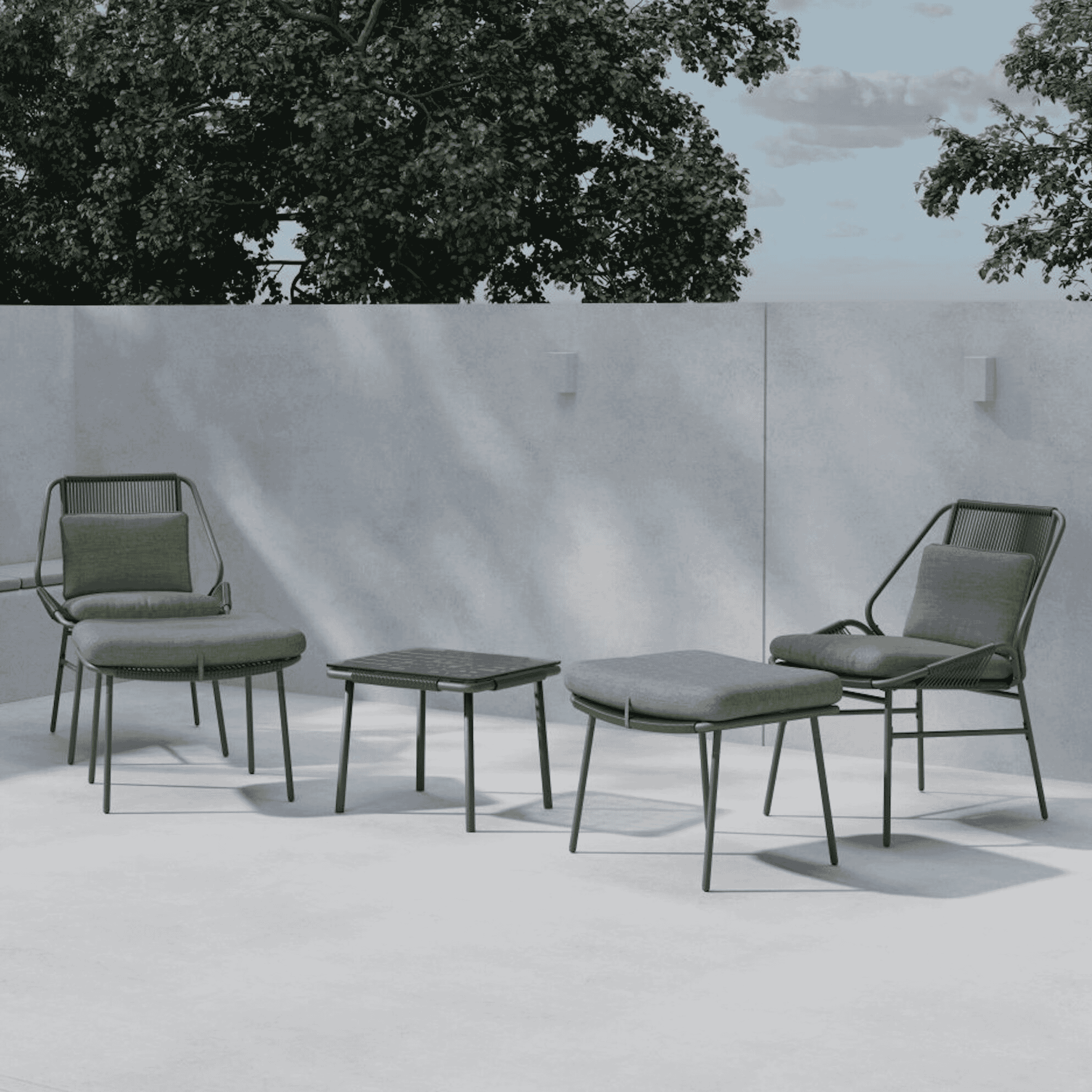 Nohr Loungeset 'Shiquita' Met 2 stoelen, voetenbankje en tafel, kleur Bruin