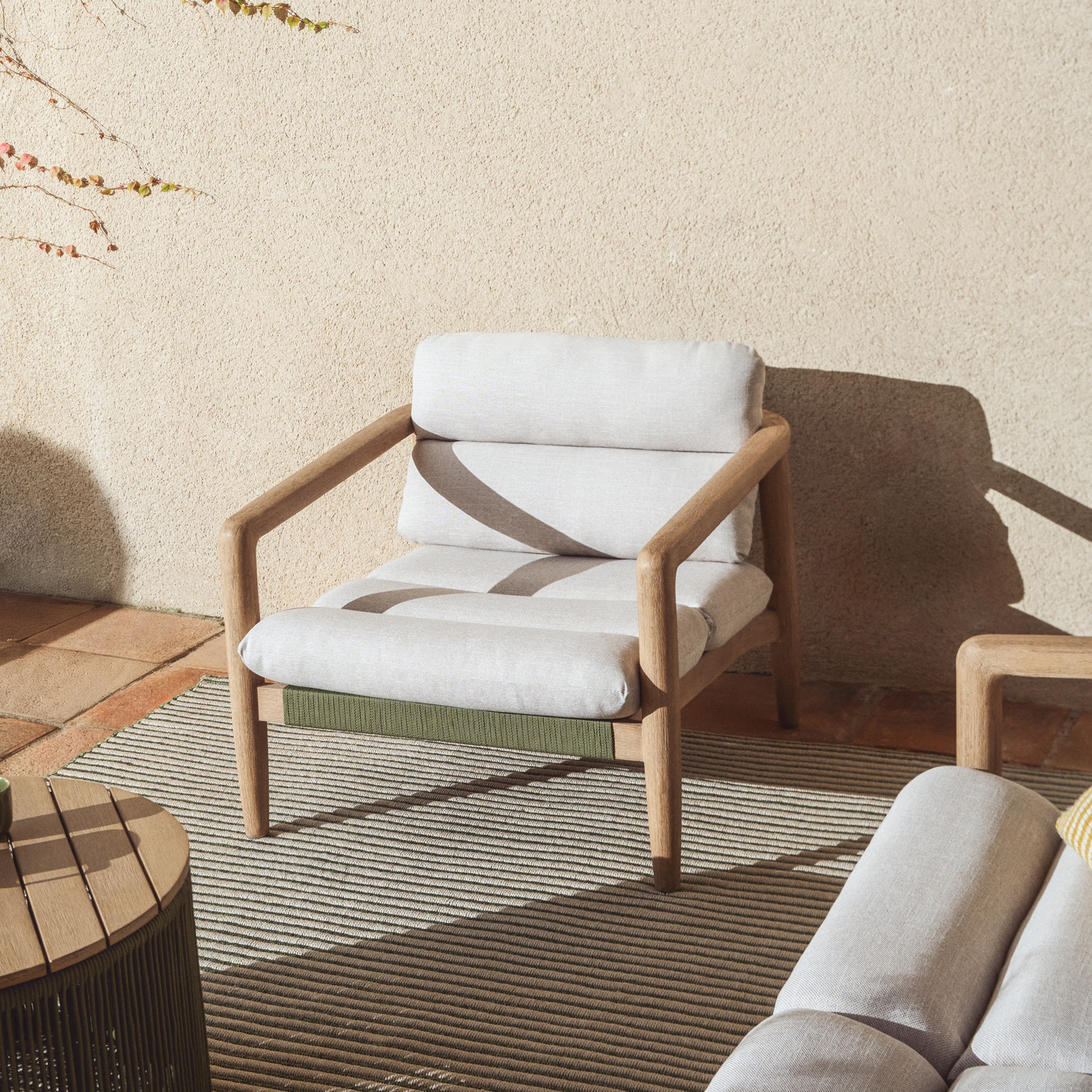 Kave Home Loungestoel Menfi Acaciahout en touw - Donkergroen