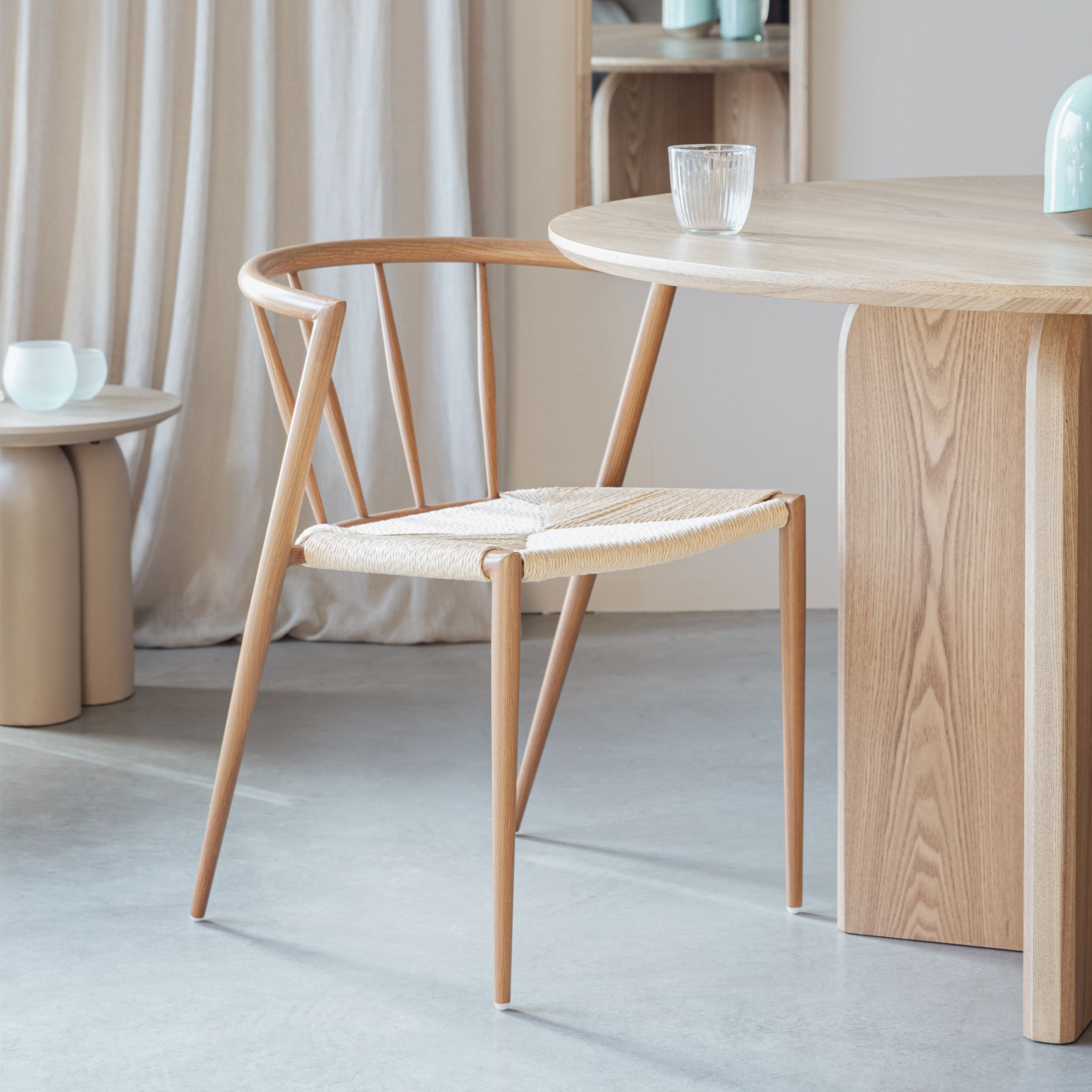 ZILT Eetkamerstoel Fraidy Houtlook en rotan - Beige