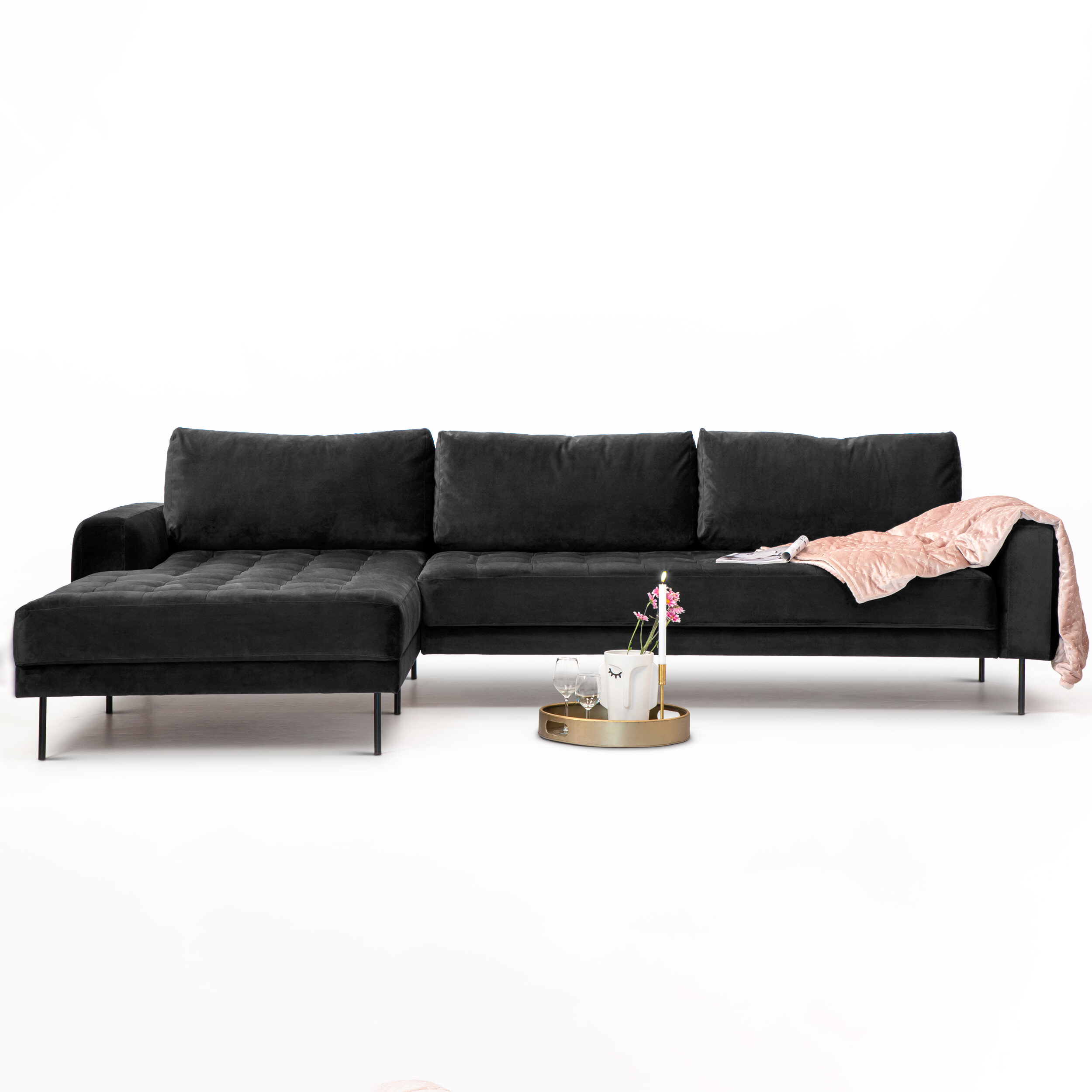 Sohome Loungebank 'Kimberley' Velvet-Antraciet-Links Sohome Loungebank 'Kimberley' Velvet-Antraciet-Links