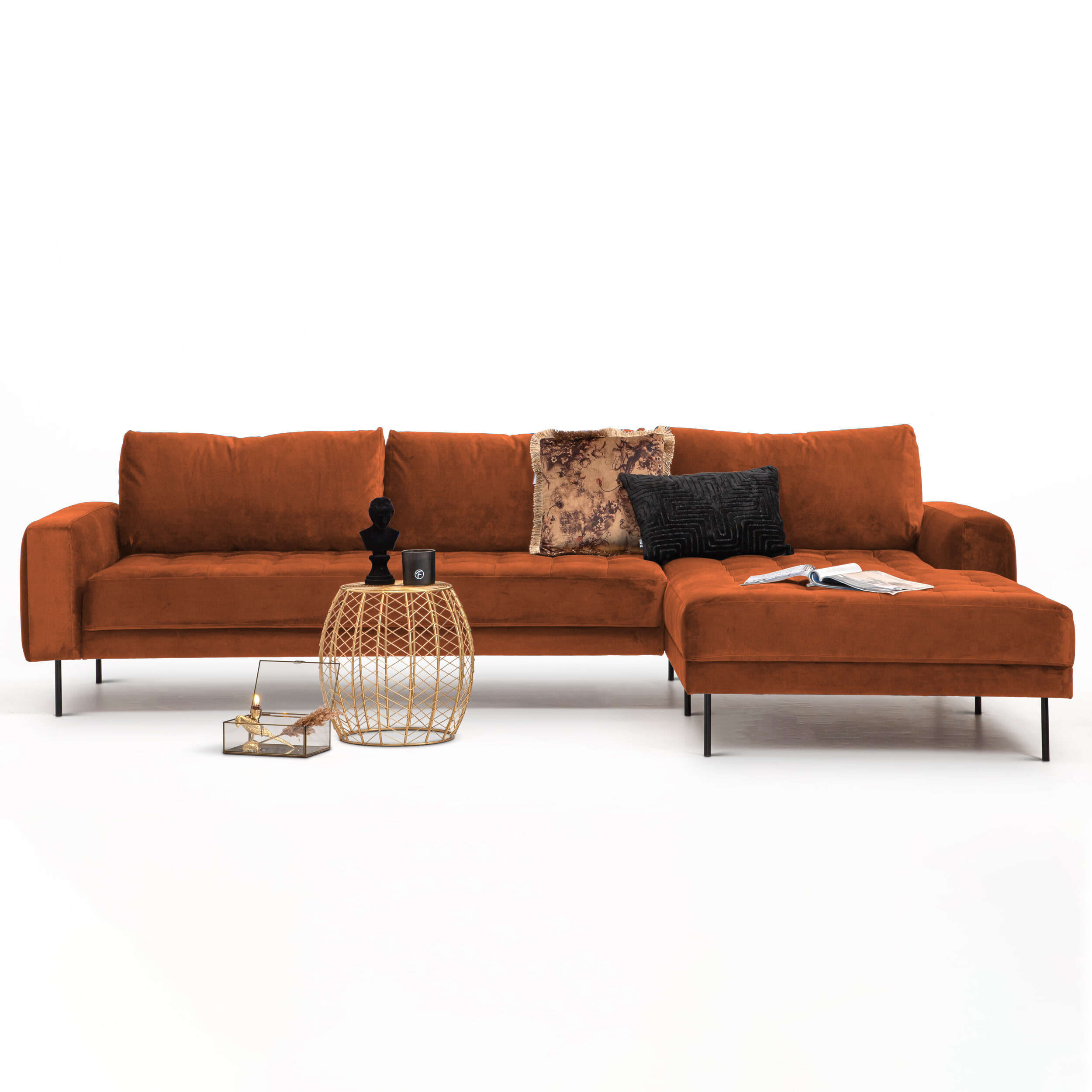 Sohome Loungebank 'Kimberley' Velvet-Koper-Rechts Sohome Loungebank 'Kimberley' Velvet-Koper-Rechts