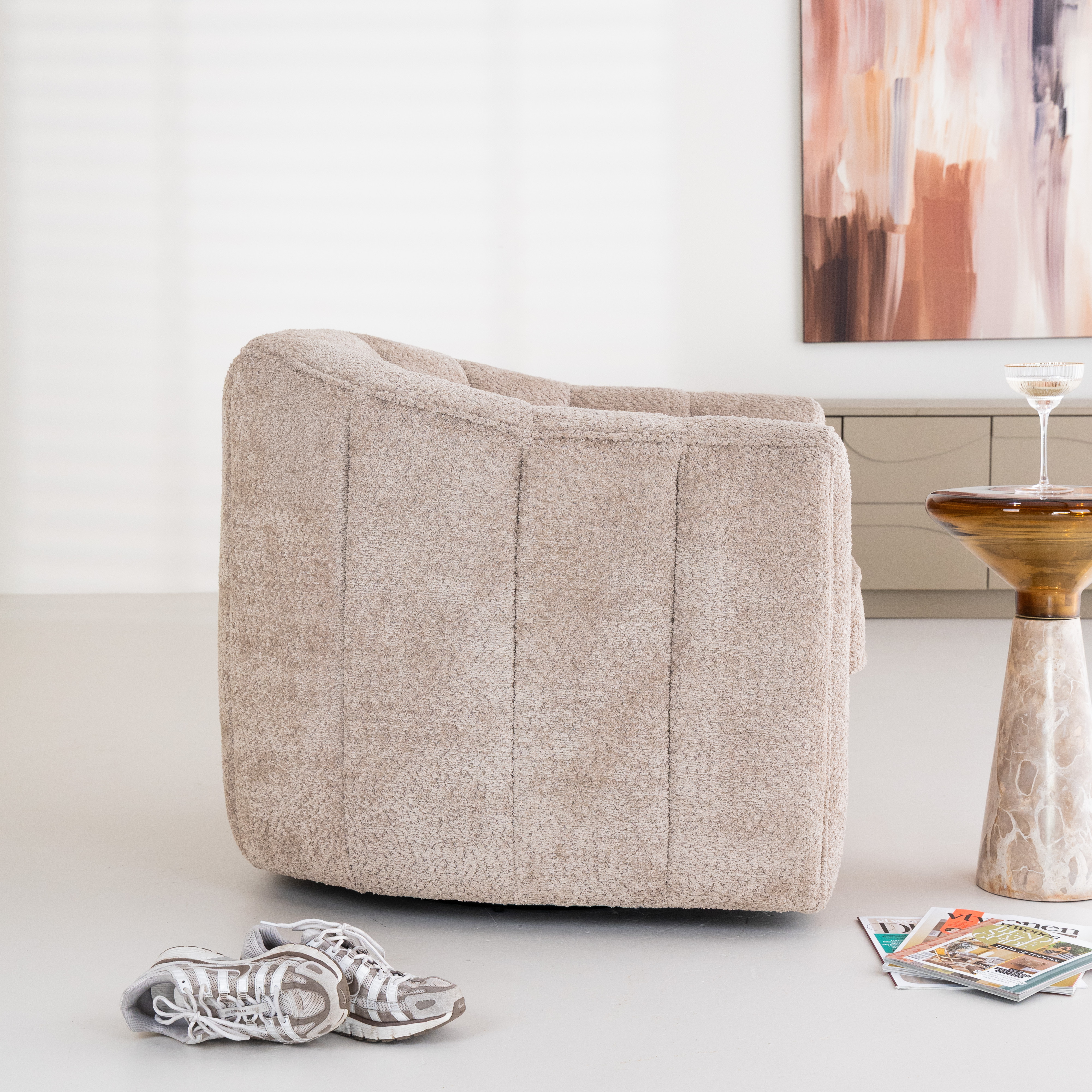Rivièra Maison Draaifauteuil 'St. Lewis' Chenille, kleur Soft Walnut