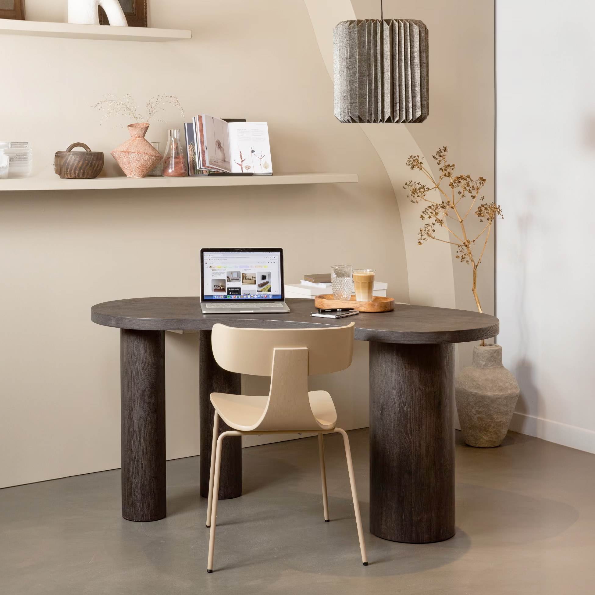 WOOOD Organisch Bureau / Sidetable 'Maan' MDF 150cm, kleur donkerbruin