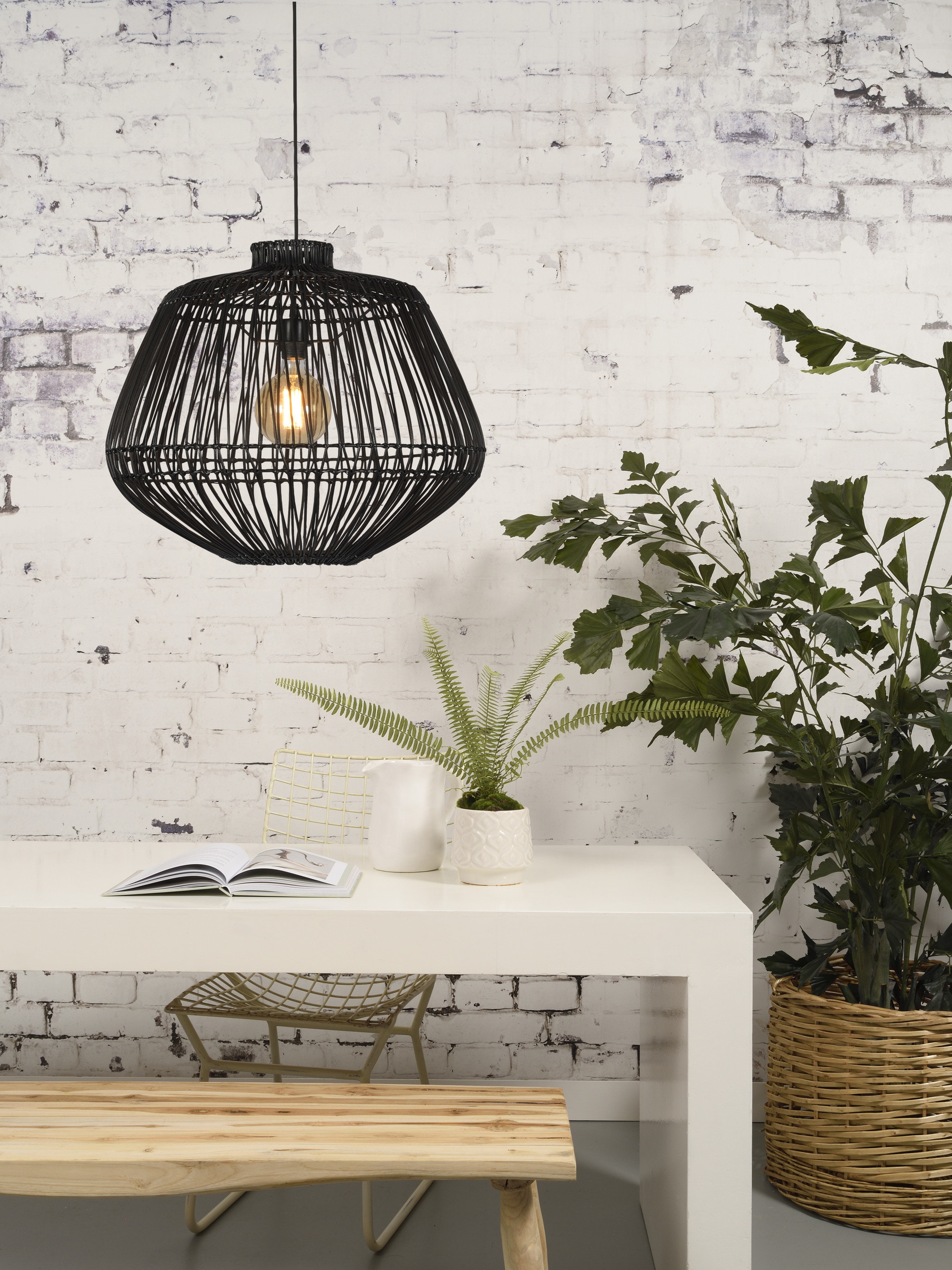 GOOD&MOJO Hanglamp 'Madagascar' Rotan, 60cm, kleur Zwart