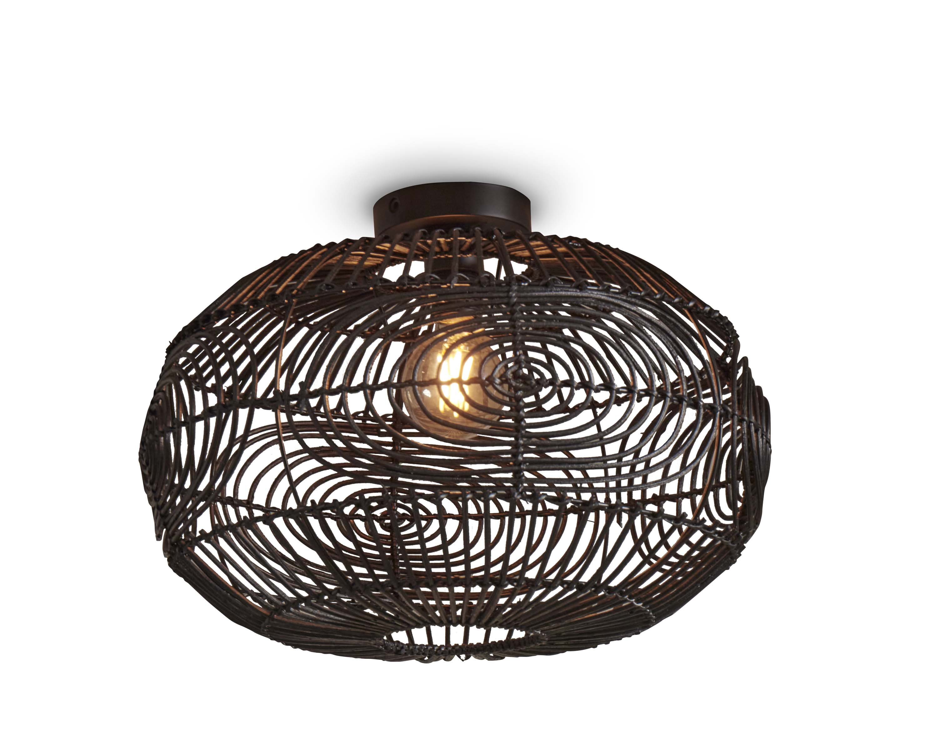 GOOD&MOJO Plafondlamp 'Madeira' Rotan, 48cm, kleur Zwart
