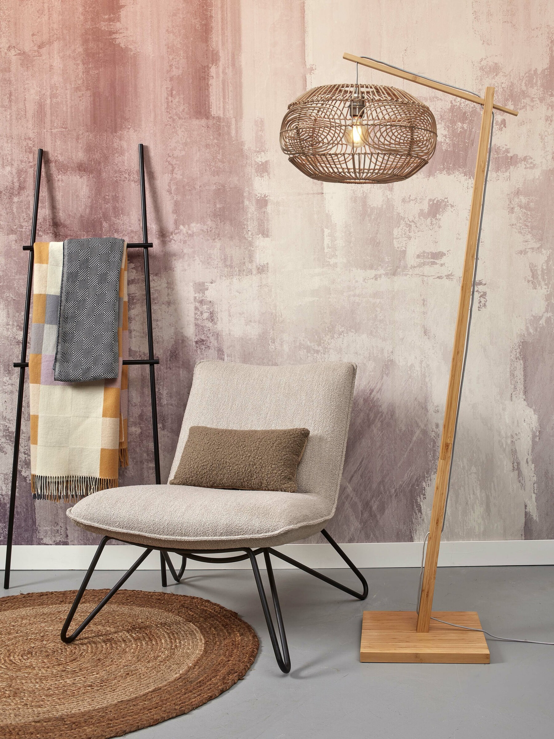 GOOD&MOJO Vloerlamp 'Madeira' Bamboe en rotan, 176cm, kleur Naturel