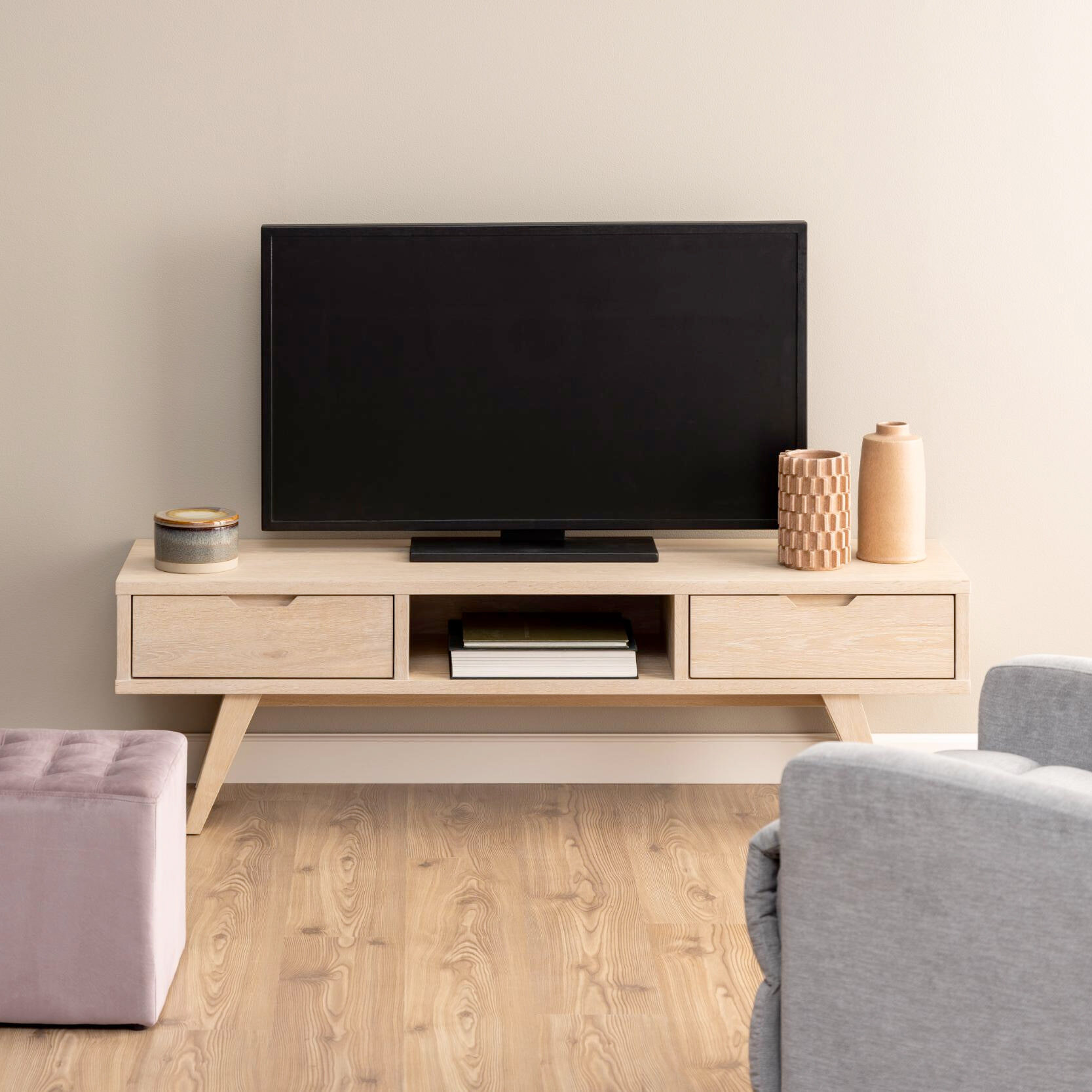 Bendt TV-meubel Mads 150cm eikenhout whitewash - Wit