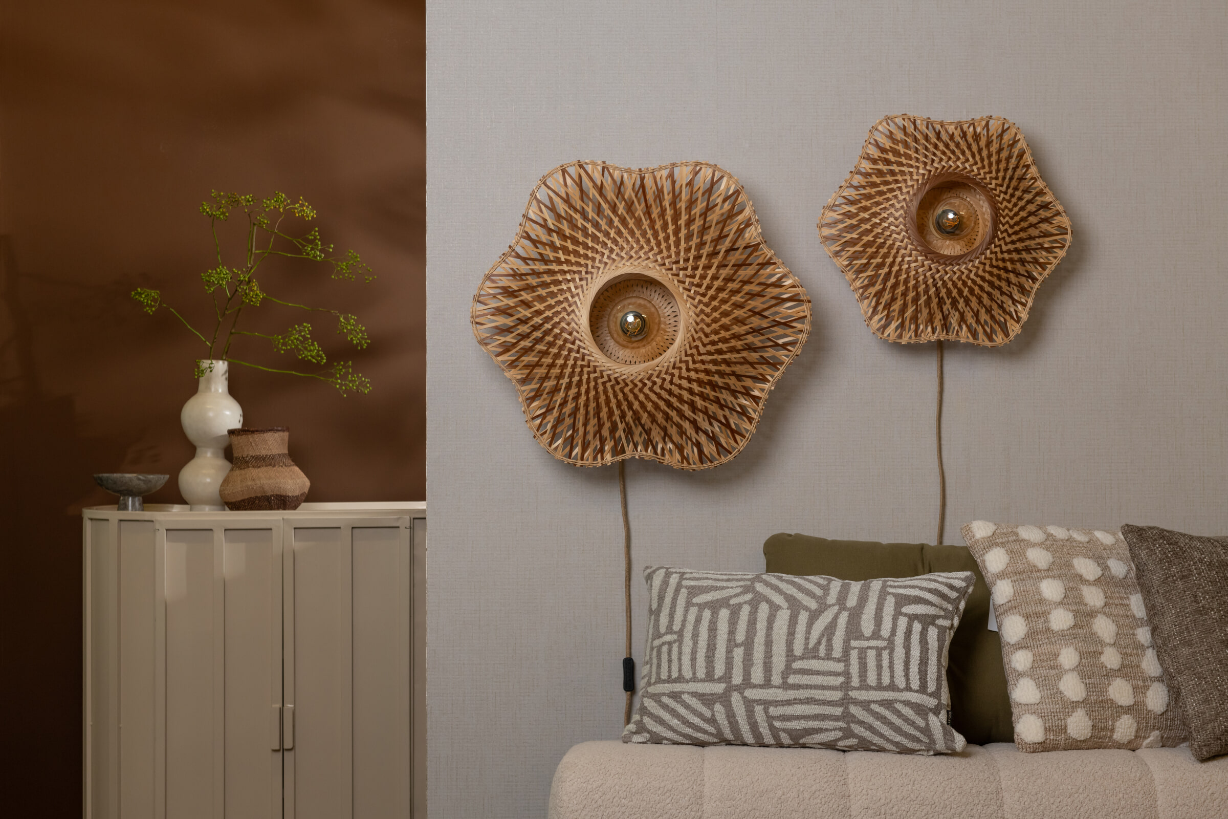 GOOD&MOJO Wandlamp 'Madura' Bamboe, 44cm, kleur Naturel/Bruin
