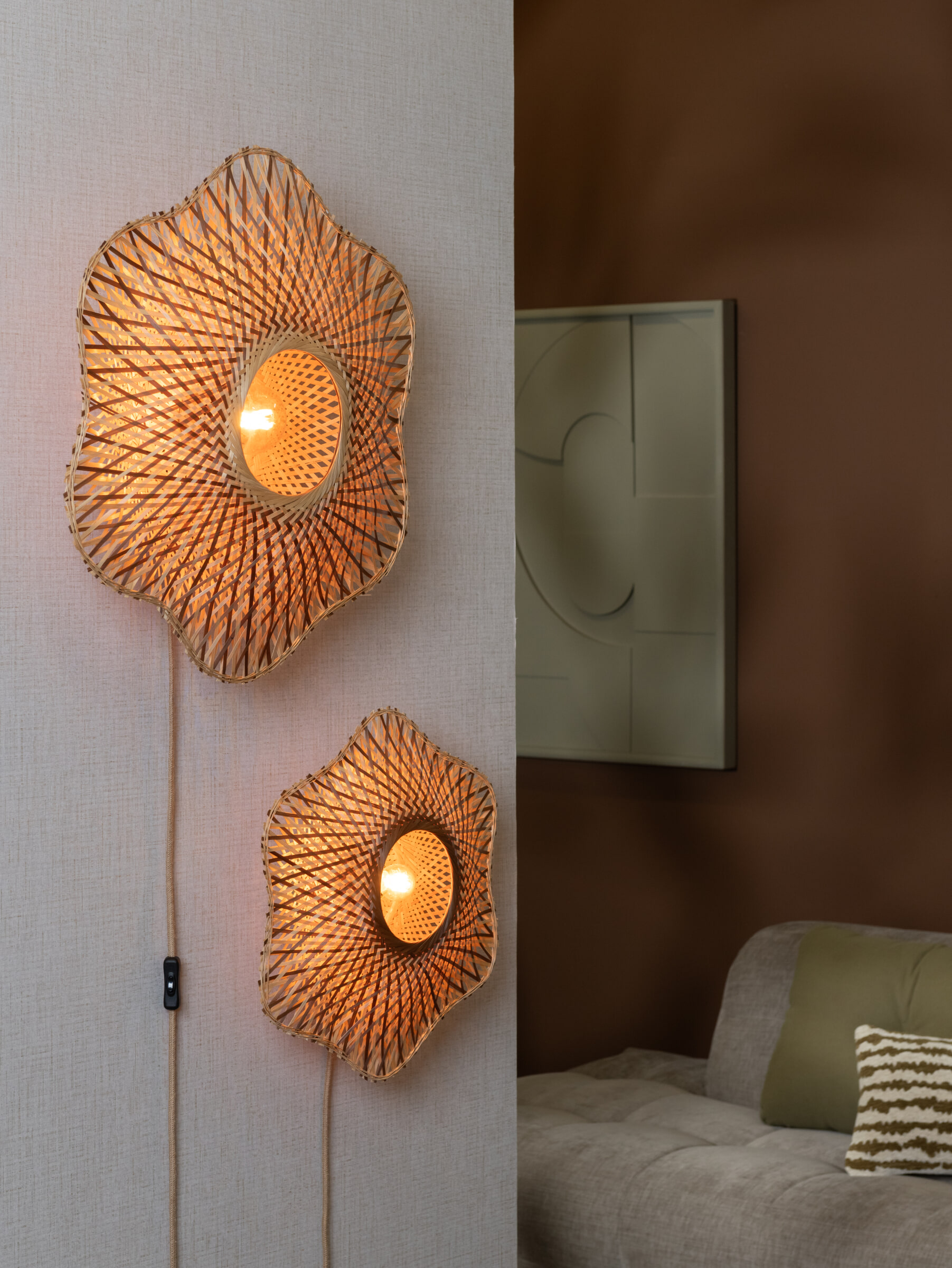 GOOD&MOJO Wandlamp 'Madura' Bamboe, 44cm, kleur Naturel/Bruin