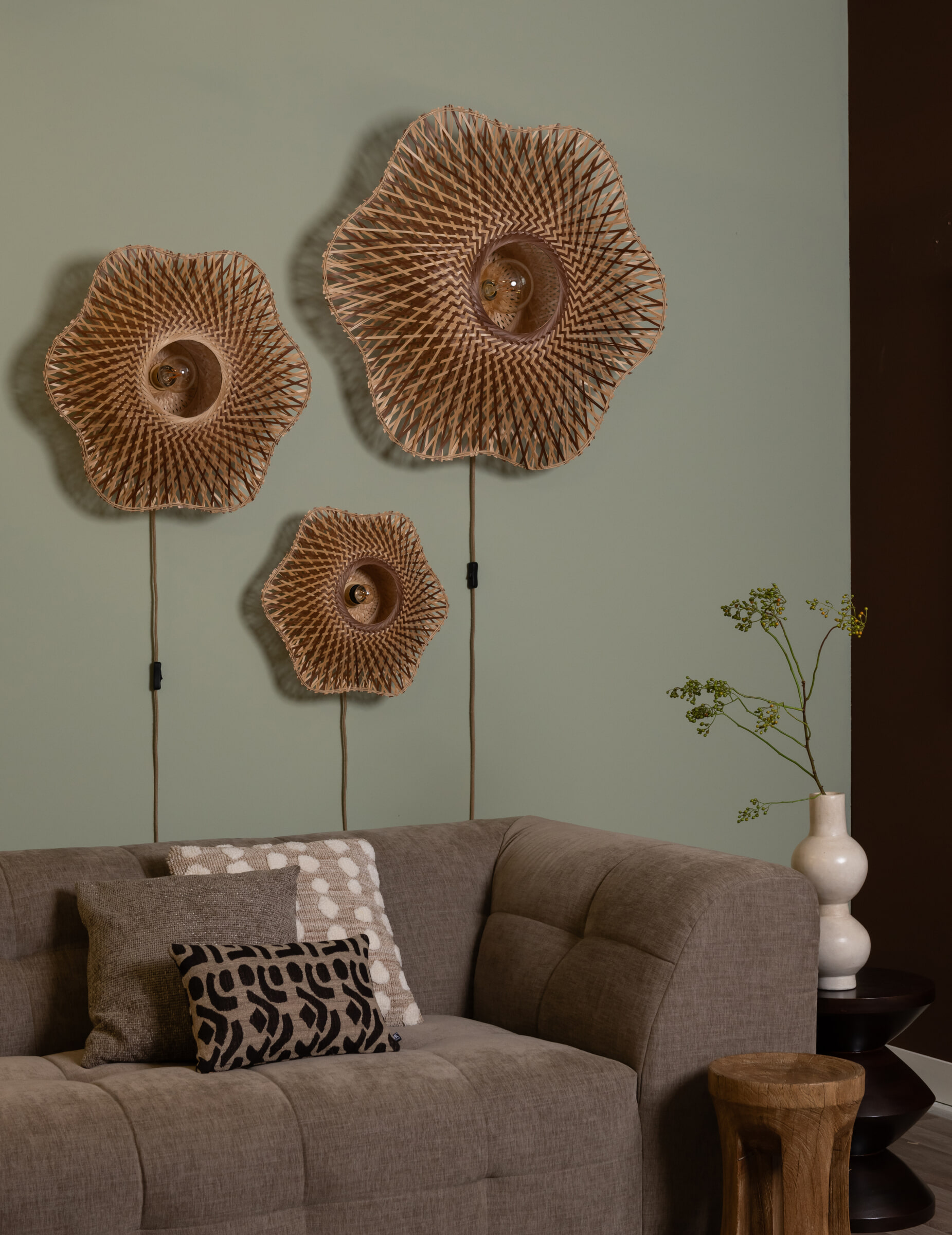 GOOD&MOJO Wandlamp 'Madura' Bamboe, 87cm, kleur Naturel/Bruin