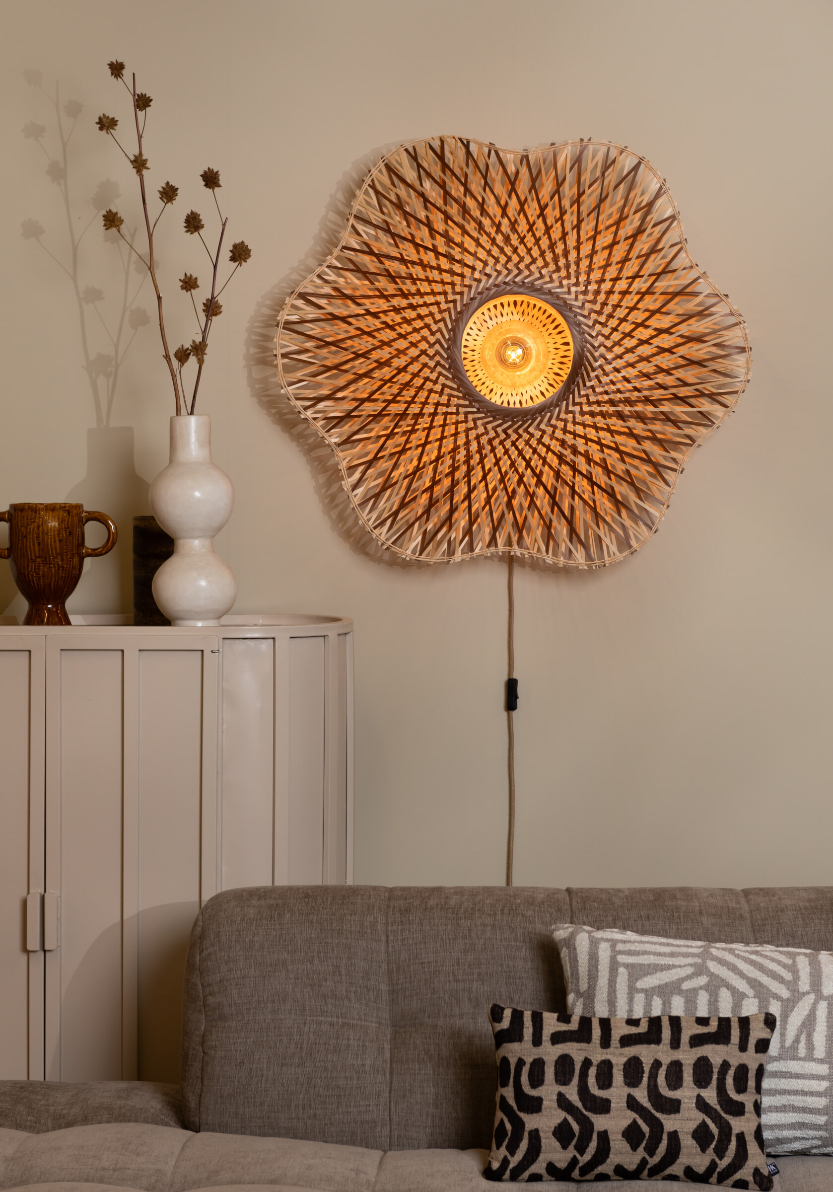 GOOD&MOJO Wandlamp 'Madura' Bamboe, 87cm, kleur Naturel/Bruin