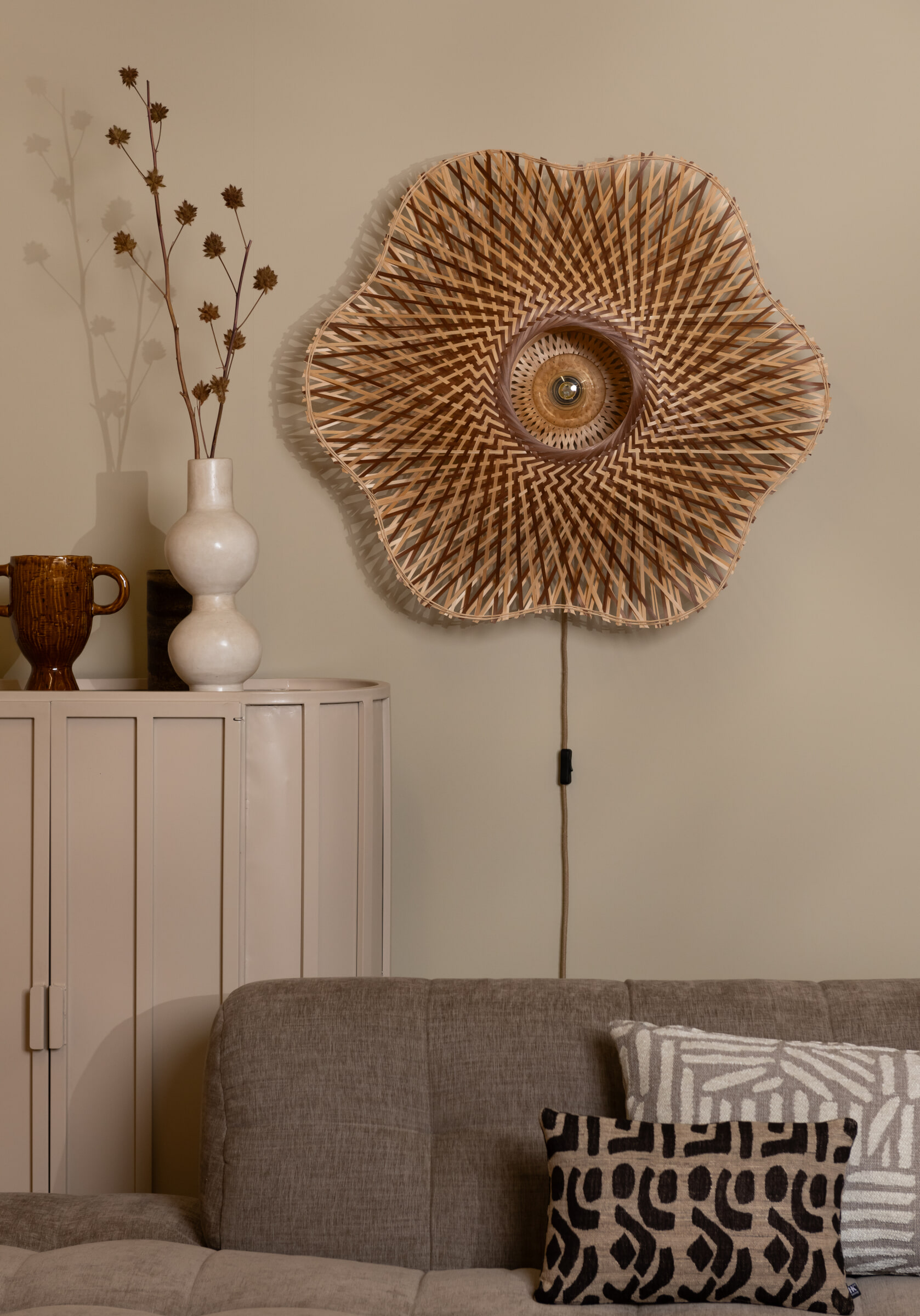 GOOD&MOJO Wandlamp 'Madura' Bamboe, 87cm, kleur Naturel/Bruin