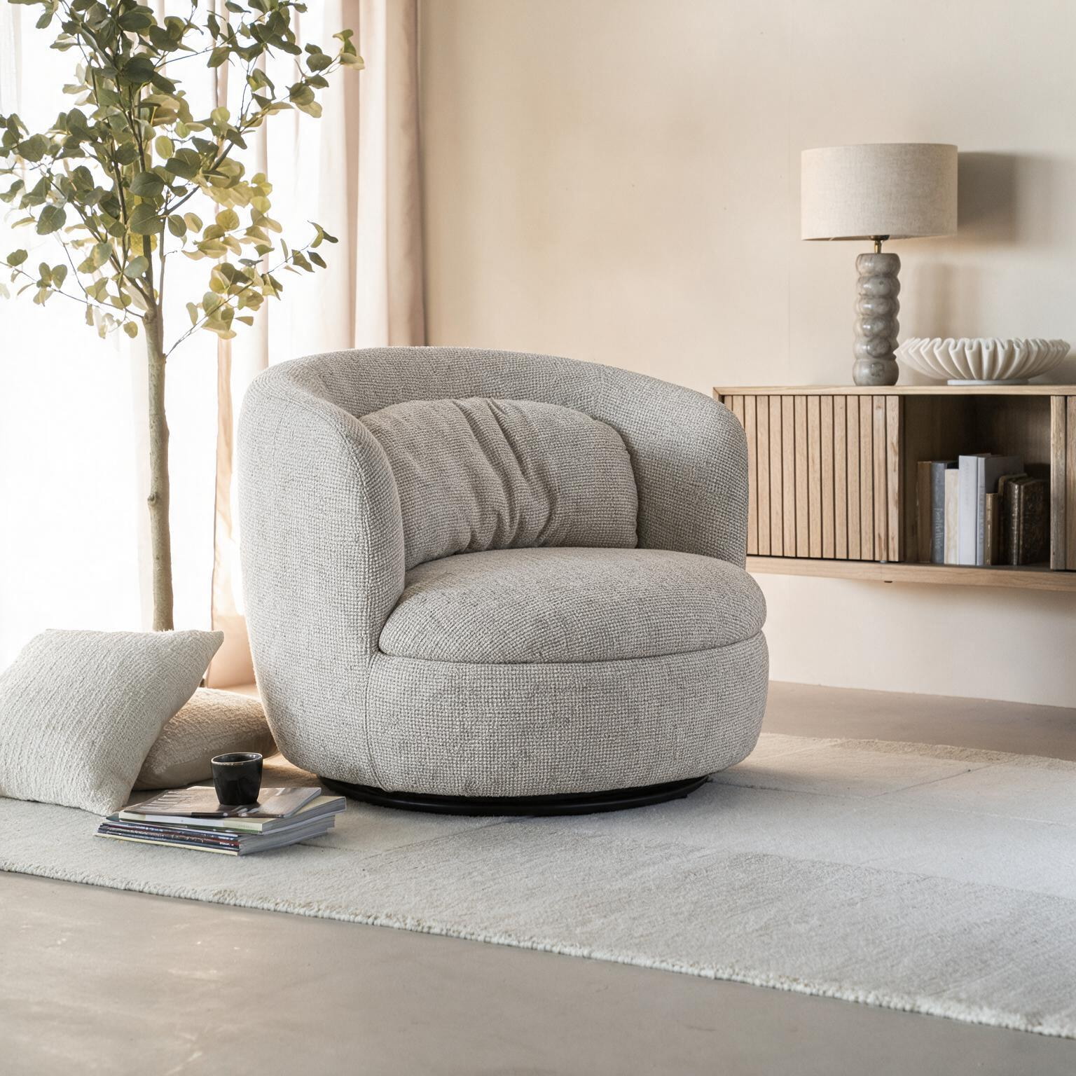 Livingfurn Draaifauteuil Britt Geweven stof - Beige