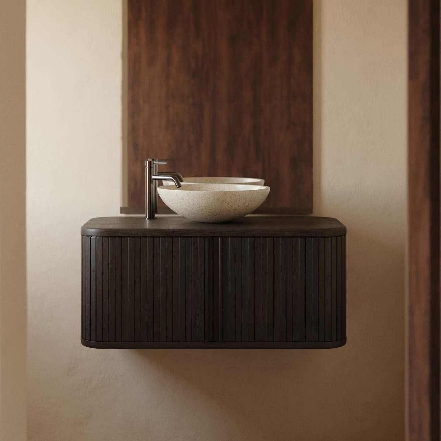 Kave Home Badkamermeubel 'Mailen' Essenhout, 90cm, kleur Bruin (excl. waskom)