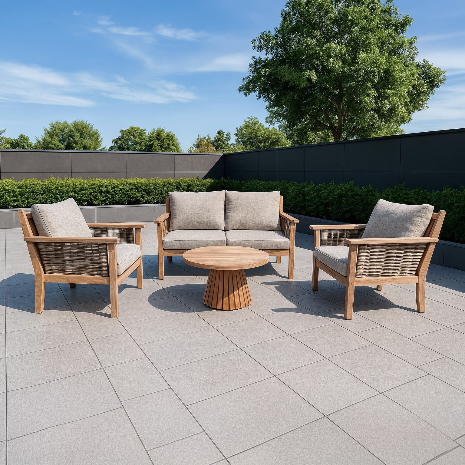 Livingfurn Loungeset 'Malaga' Teakhout, Met bank, 2 stoelen en tafeltje