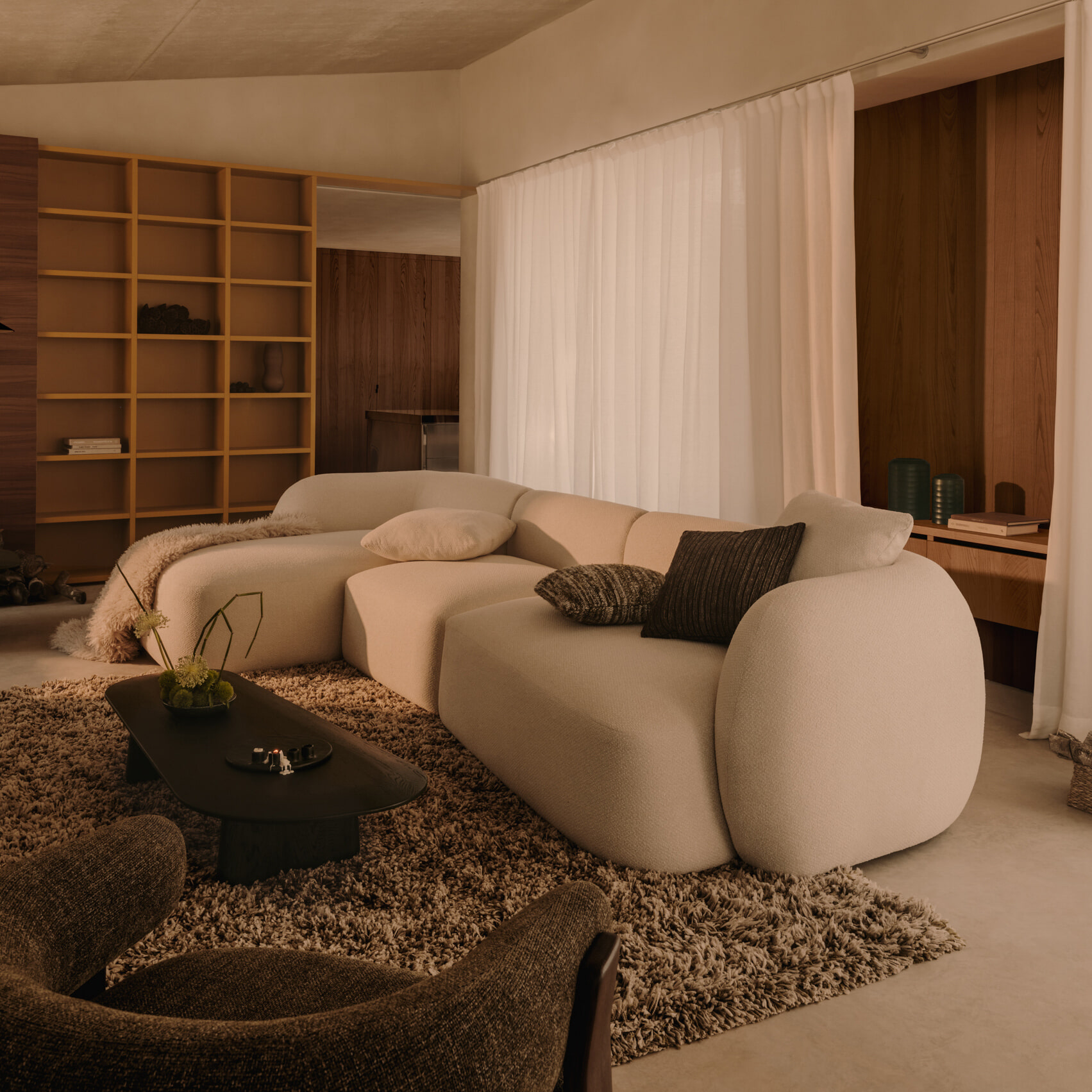 Kave Home 4-zits Loungebank 'Martina' Links, 377cm, Chenille, kleur Ecru