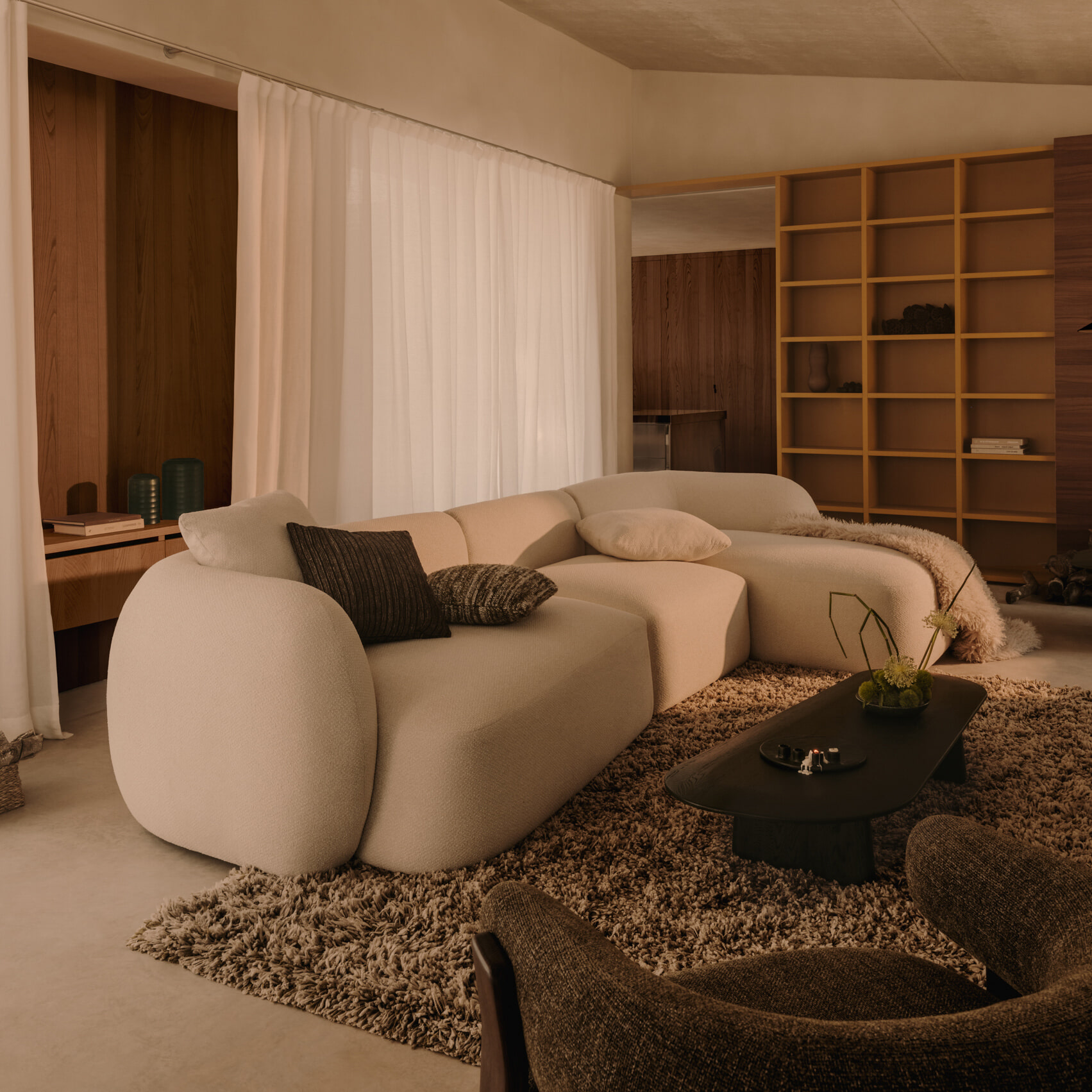 Kave Home 4-zits Loungebank 'Martina' Rechts, 377cm, Chenille, kleur Ecru