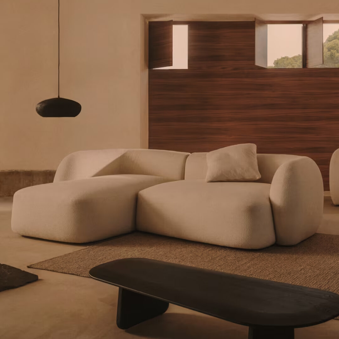 Kave Home 2-zits Loungebank 'Martina' Links, 230cm, Structuurstof, kleur Ecru