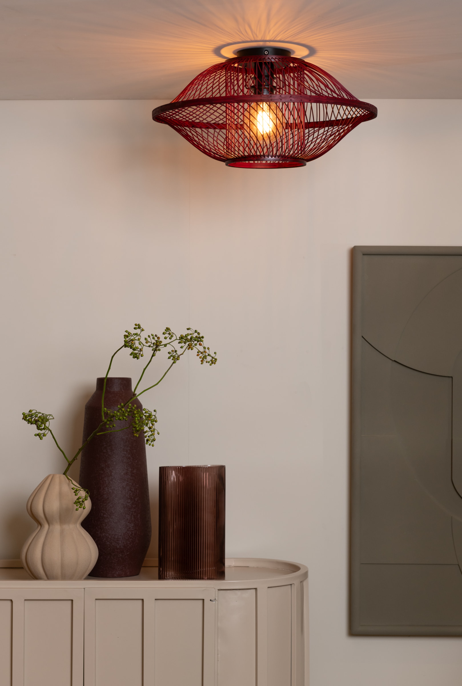 GOOD&MOJO Plafondlamp 'Maui' Bamboe, 50cm, kleur Burgundy