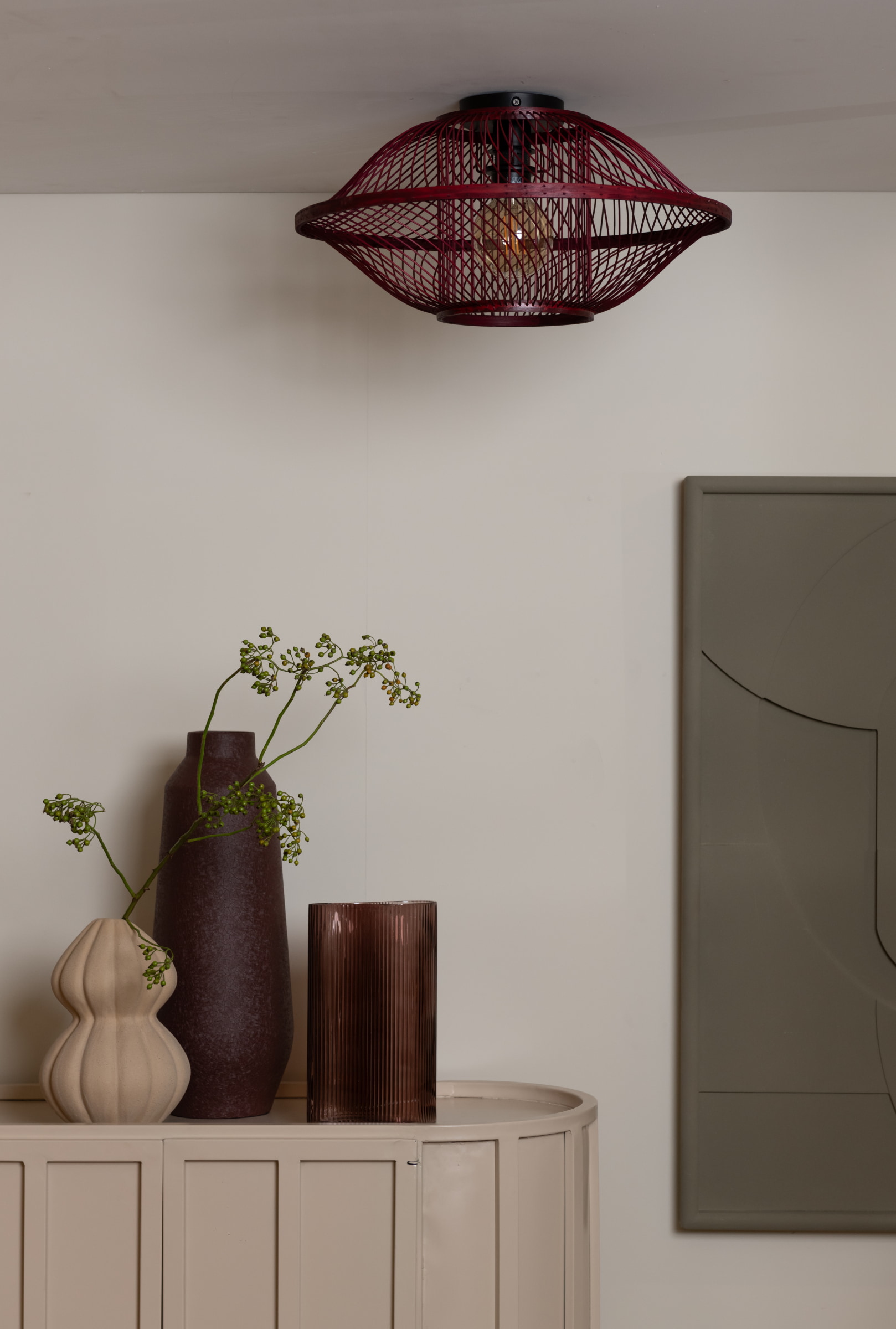 GOOD&MOJO Plafondlamp 'Maui' Bamboe, 50cm, kleur Burgundy