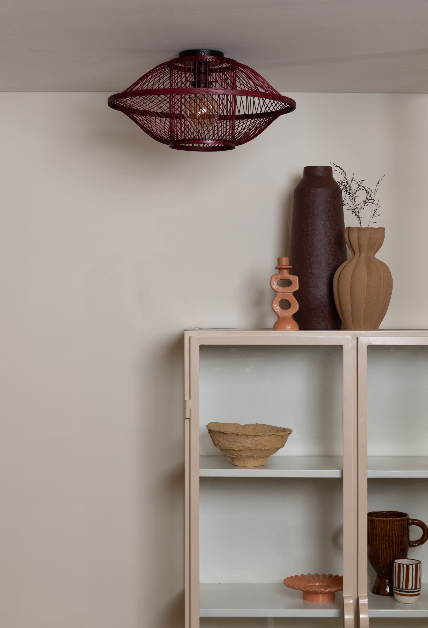 GOOD&MOJO Plafondlamp 'Maui' Bamboe, 50cm, kleur Burgundy
