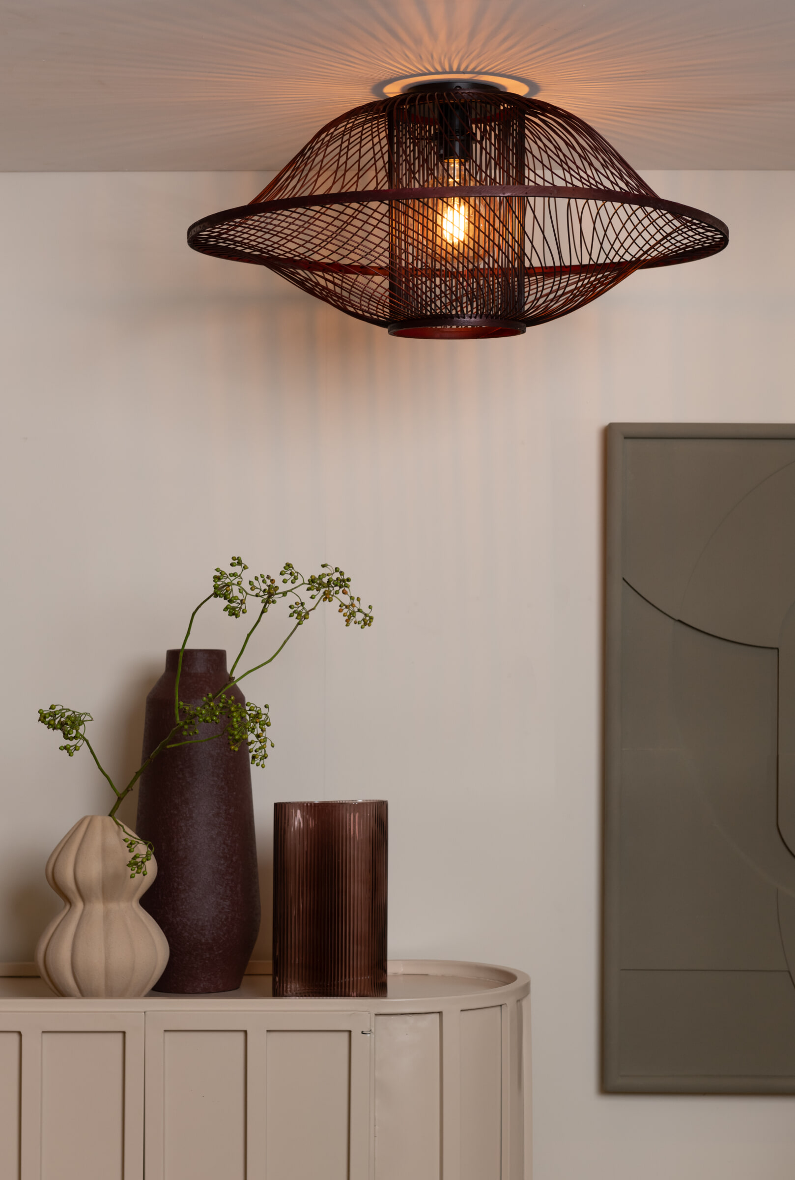 GOOD&MOJO Plafondlamp 'Maui' Bamboe, 70cm, kleur Burgundy