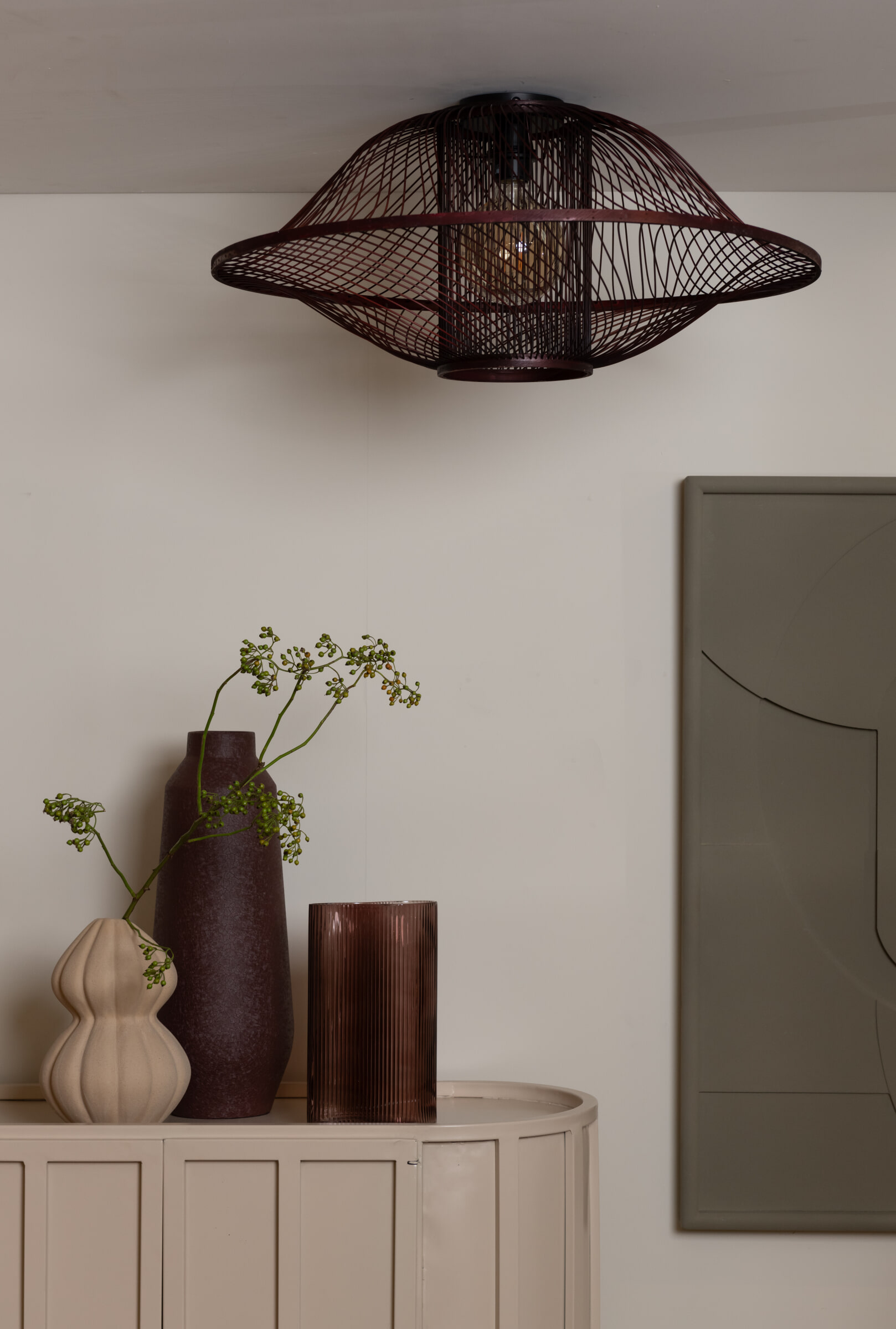 GOOD&MOJO Plafondlamp 'Maui' Bamboe, 70cm, kleur Burgundy