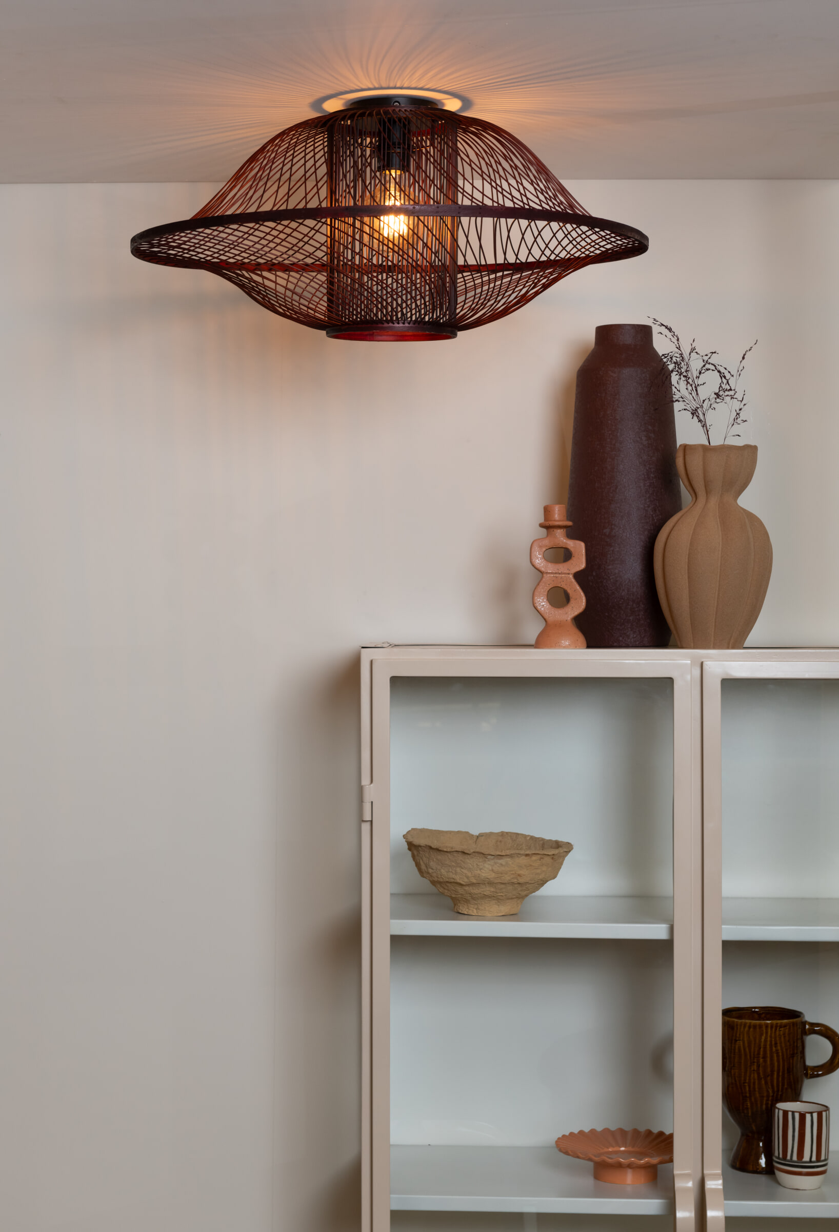 GOOD&MOJO Plafondlamp 'Maui' Bamboe, 70cm, kleur Burgundy