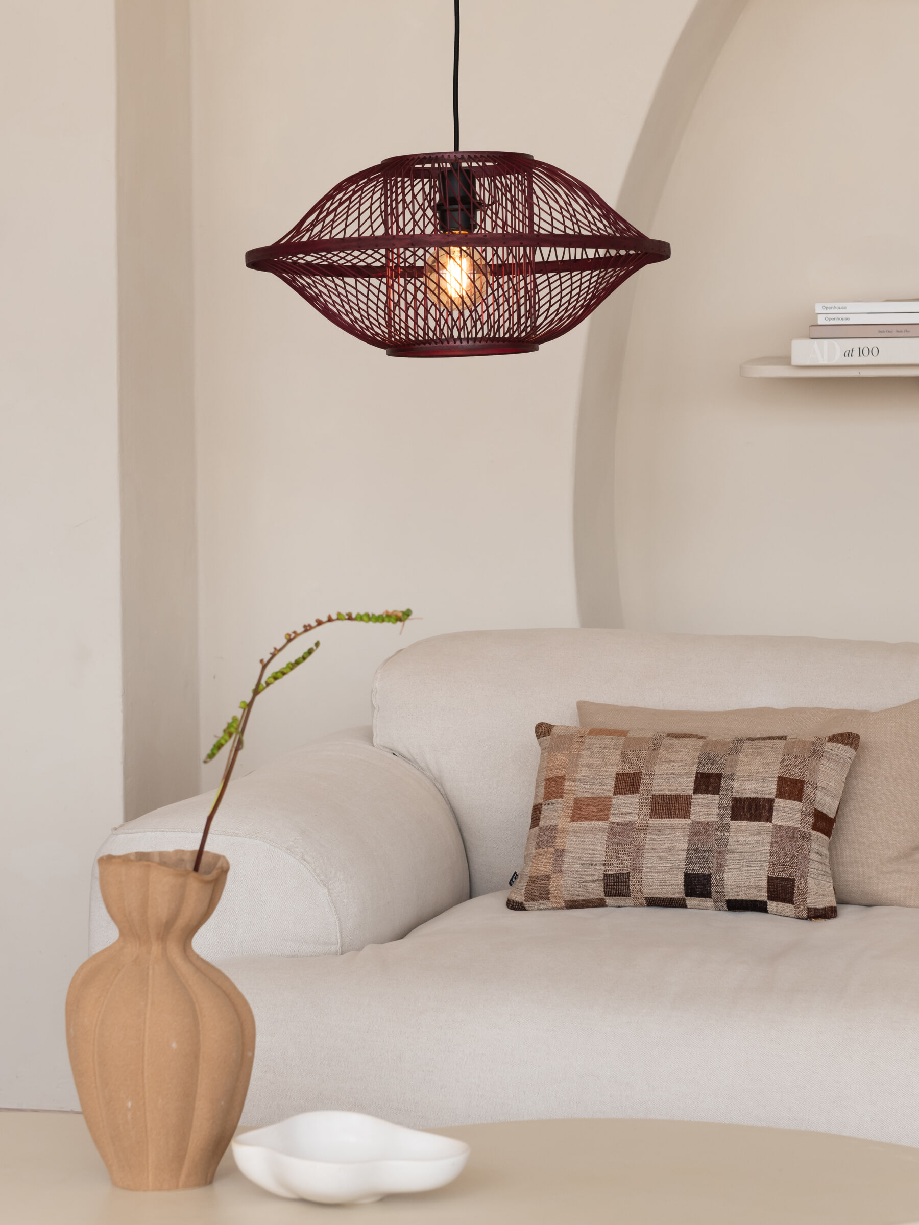GOOD&MOJO Hanglamp 'Maui' Bamboe, 50cm, kleur Burgundy